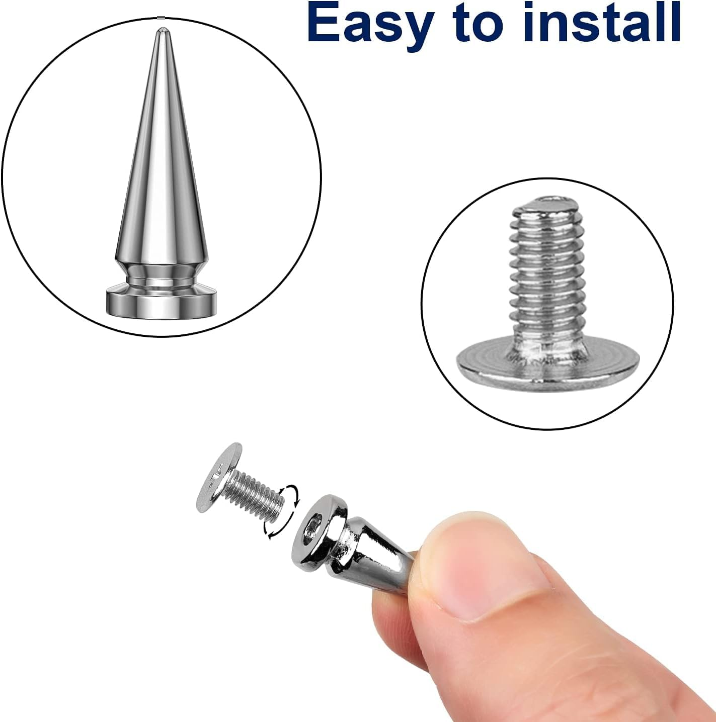 180 Sets Multiple Size Cone Spikes for Clothing Silver Color Screw, Studs and Spikes for DIY Leathercraft Decoration Punk Rock Style, Dog Collars Rivet for Leather Craft, Belts, Bags, Shoes (Silver) image number 6