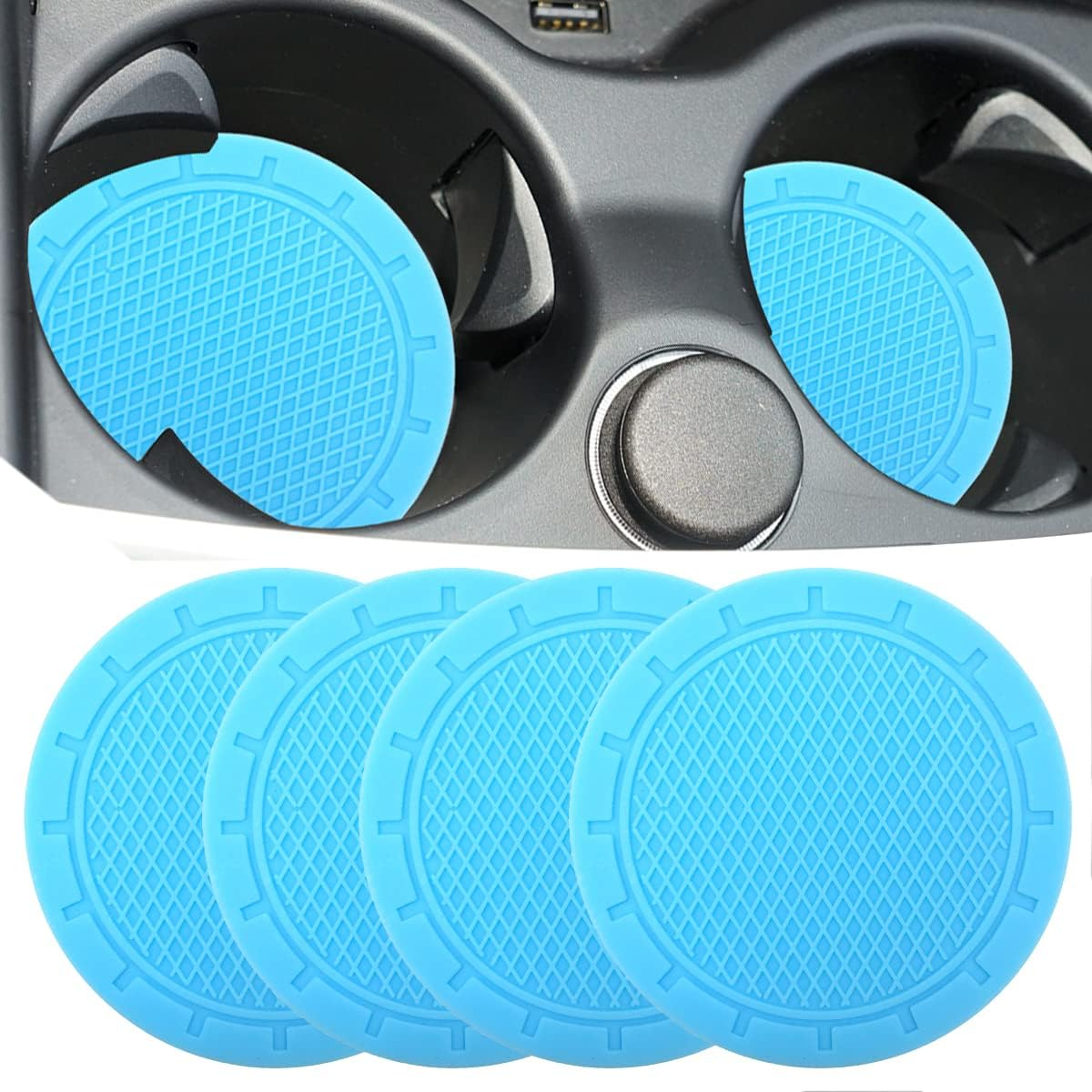 Cup Holder Coaster, 4 Pack 2.75 Inch Diameter PVC Non-Slip Universal Insert, Durable Car Accessory for Most Interiors, Suitable for Women and Men - Pink