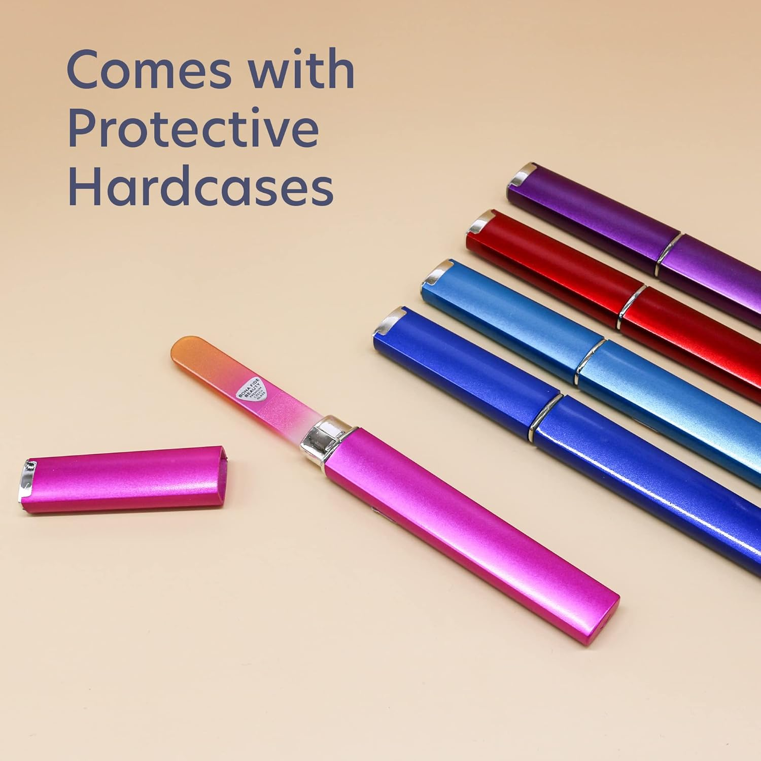 Bona Fide Beauty Glass Nails Files, Professional Manicure Czech Glass Fingernail Files with Cases, Gentle Precision Filing, Leaves Nails Smooth - 5-Piece - Serenity image number 2