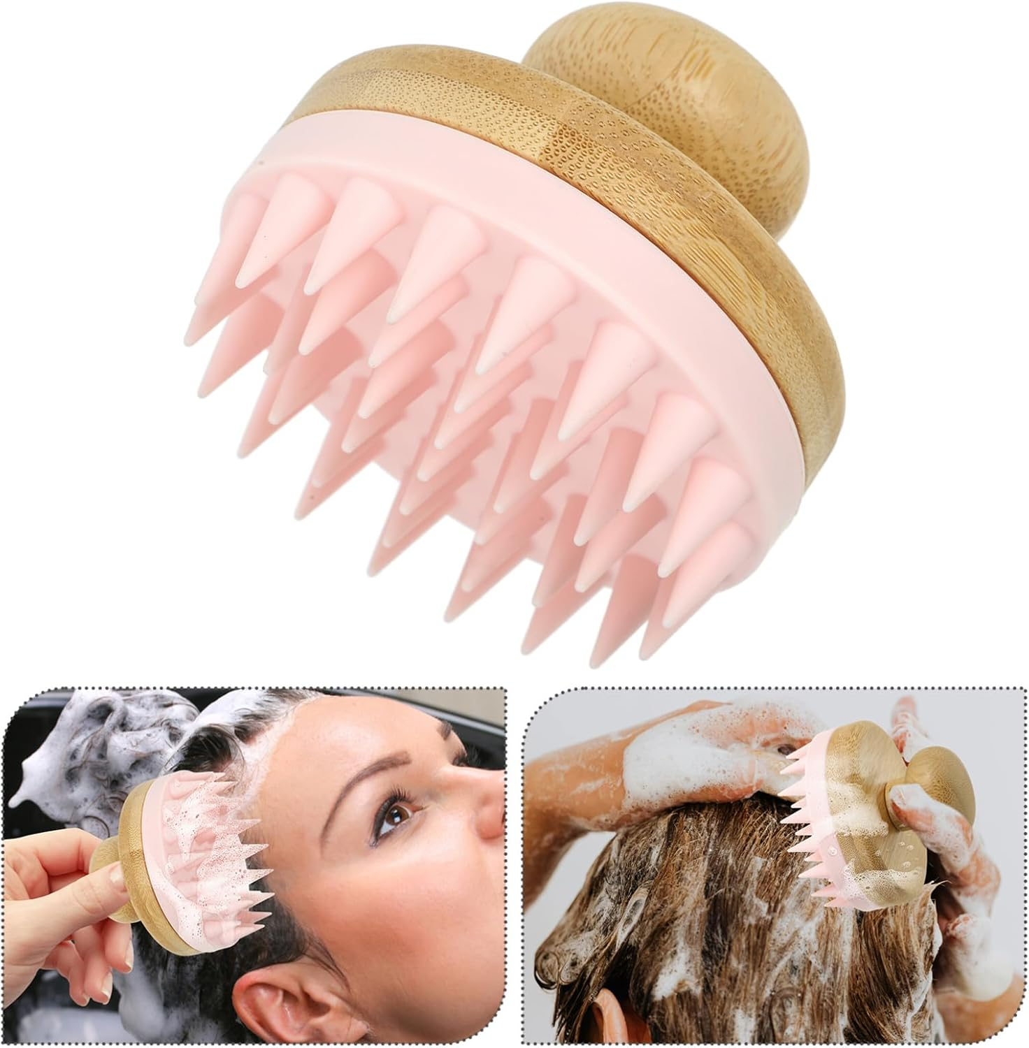 Healeved Silicone Scalp Massager Shampoo Brush for Hair Care Pink Soft Head Scrubber Home Hair Scalp Massage Tool Shower Use image number 3