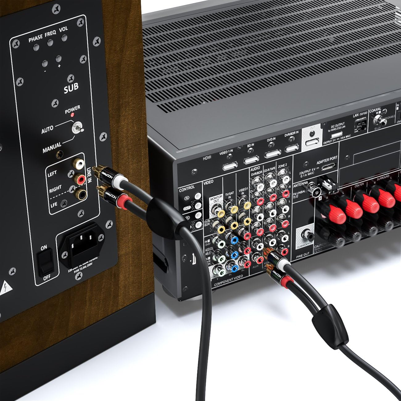 Deleycon 10 M RCA Cable - Stereo Audio RCA Cable 2X Male to 2X Male for Hifi System, Hifi Receiver, Home Cinema, Blu-Ray Player - Black