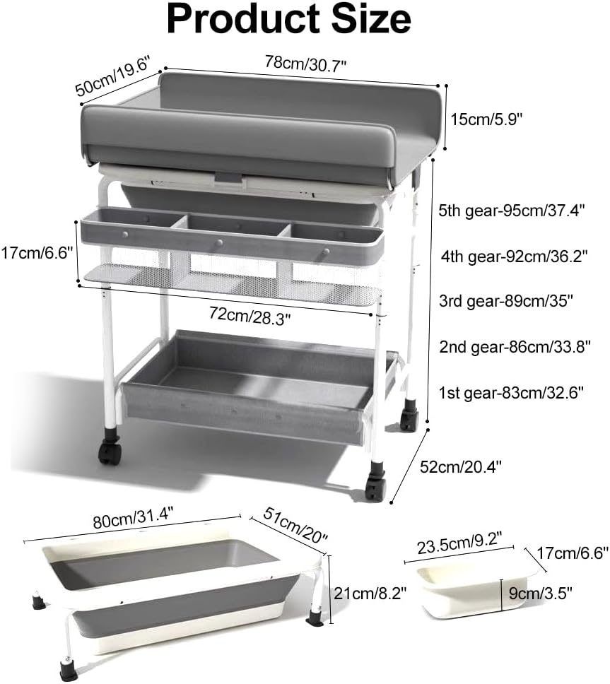 CHAOFLIGHT Portable Baby Changing Table 2-In-1 Baby Change Station with Tub Foldable Baby Bath Stand with Adjustable Height Diaper Change Table for Newborn Infant Mobile Nursery Organizer
