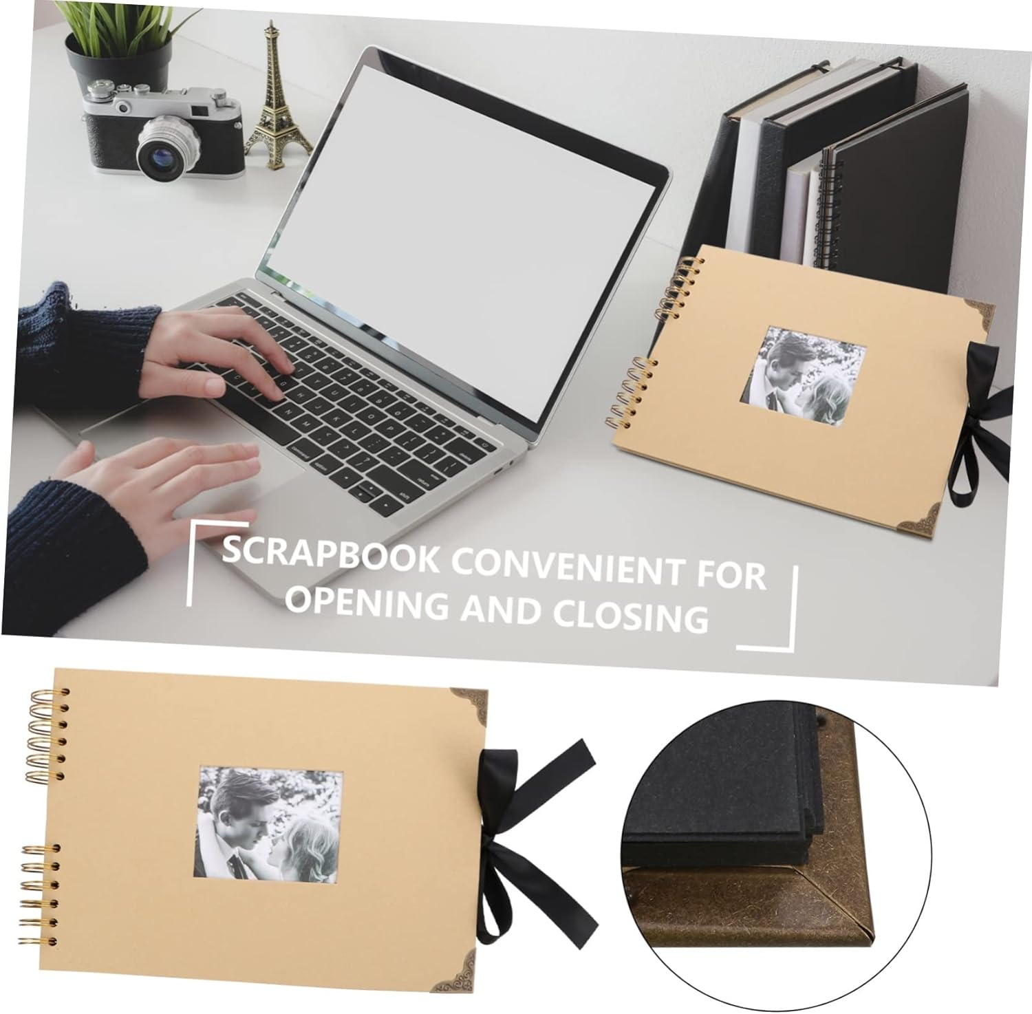 Mobestech Handmade Photo Album with Ribbon Bowtie Black Page Scrapbook for Family Memories DIY Creative Design for Storing Photos and Keepsakes image number 3