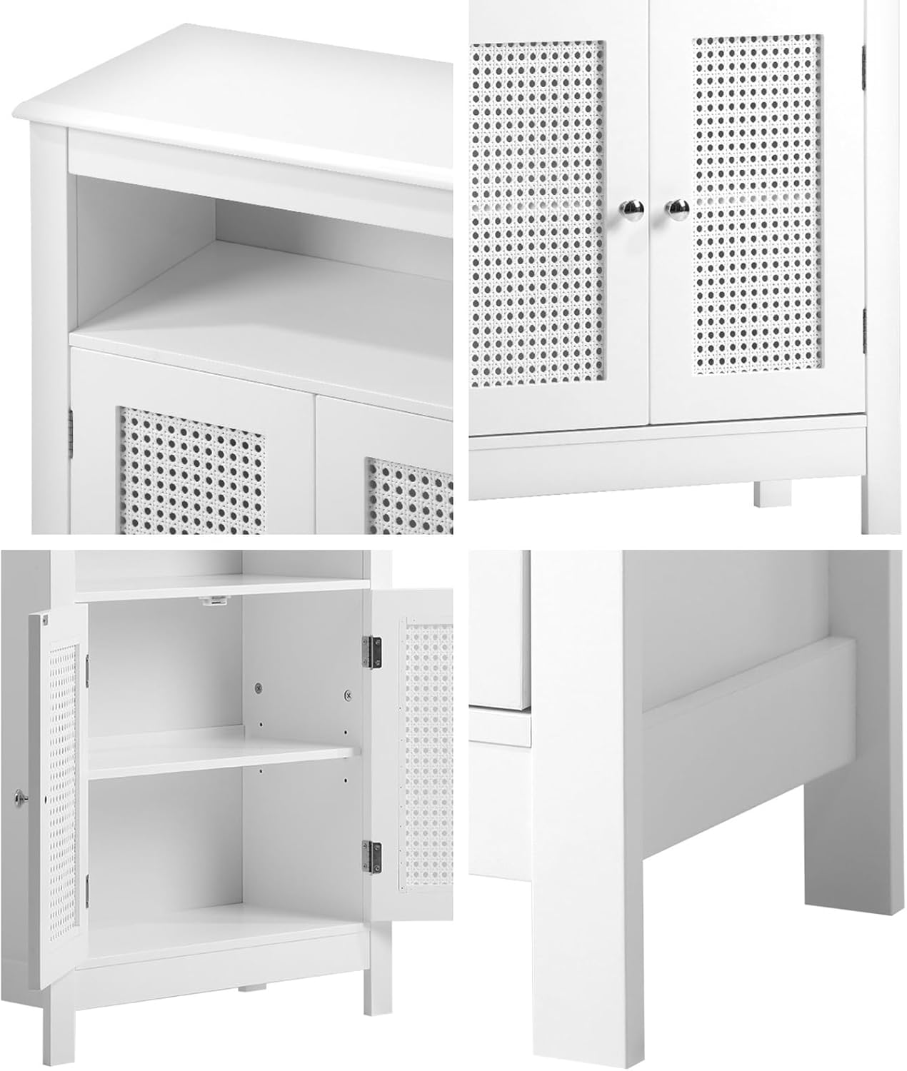 Oikiture 80Cm Bathroom Storage Cabiner with 3 Shelves and Rattan Door Hallway Sideboard Cupboard Standing Floor Buffet Side Cabinet White image number 1