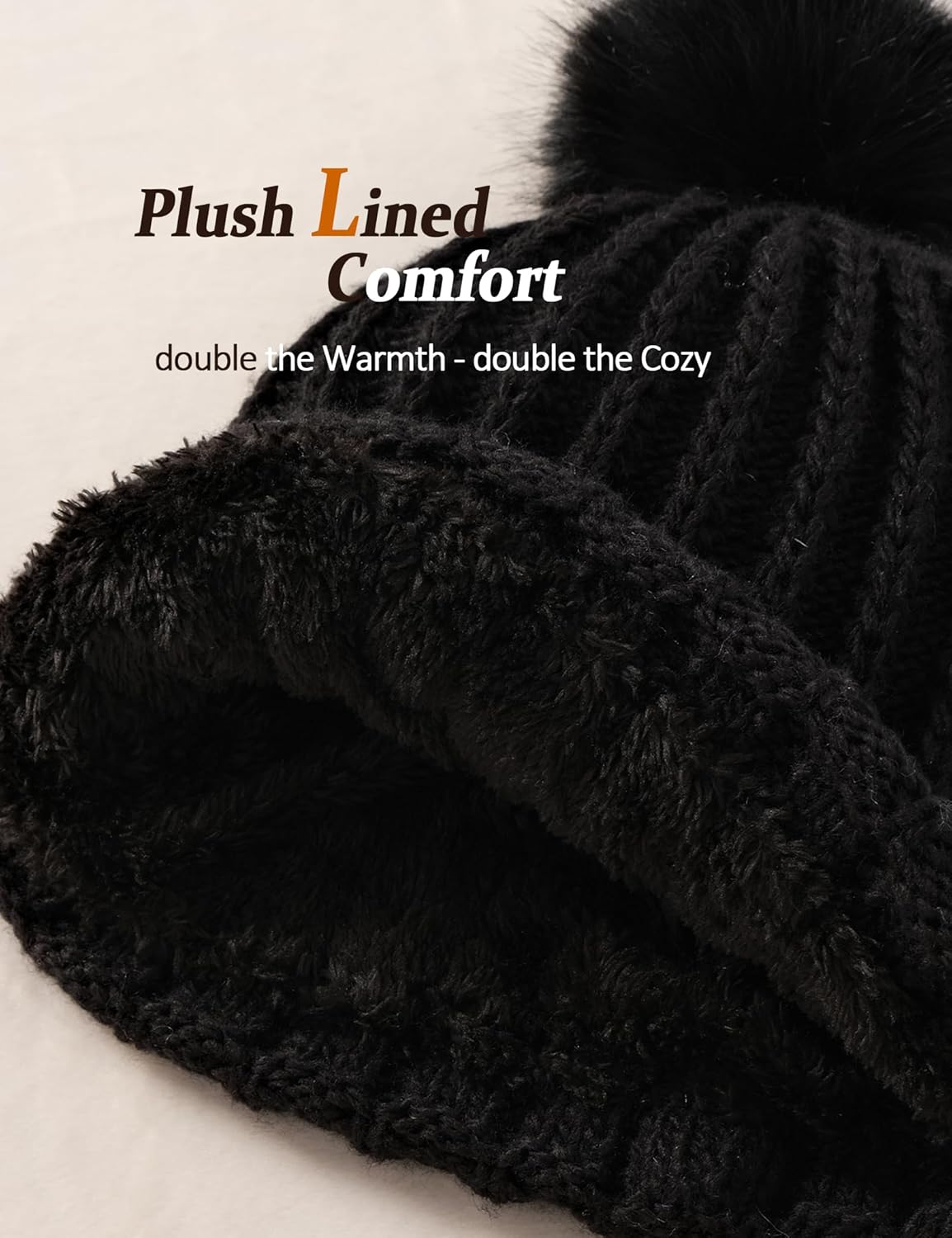 Womens Winter Hat with Pom Pom, Knit Fleece Beanie Hats for Women Cold Weather, Warm Toboggans Cap