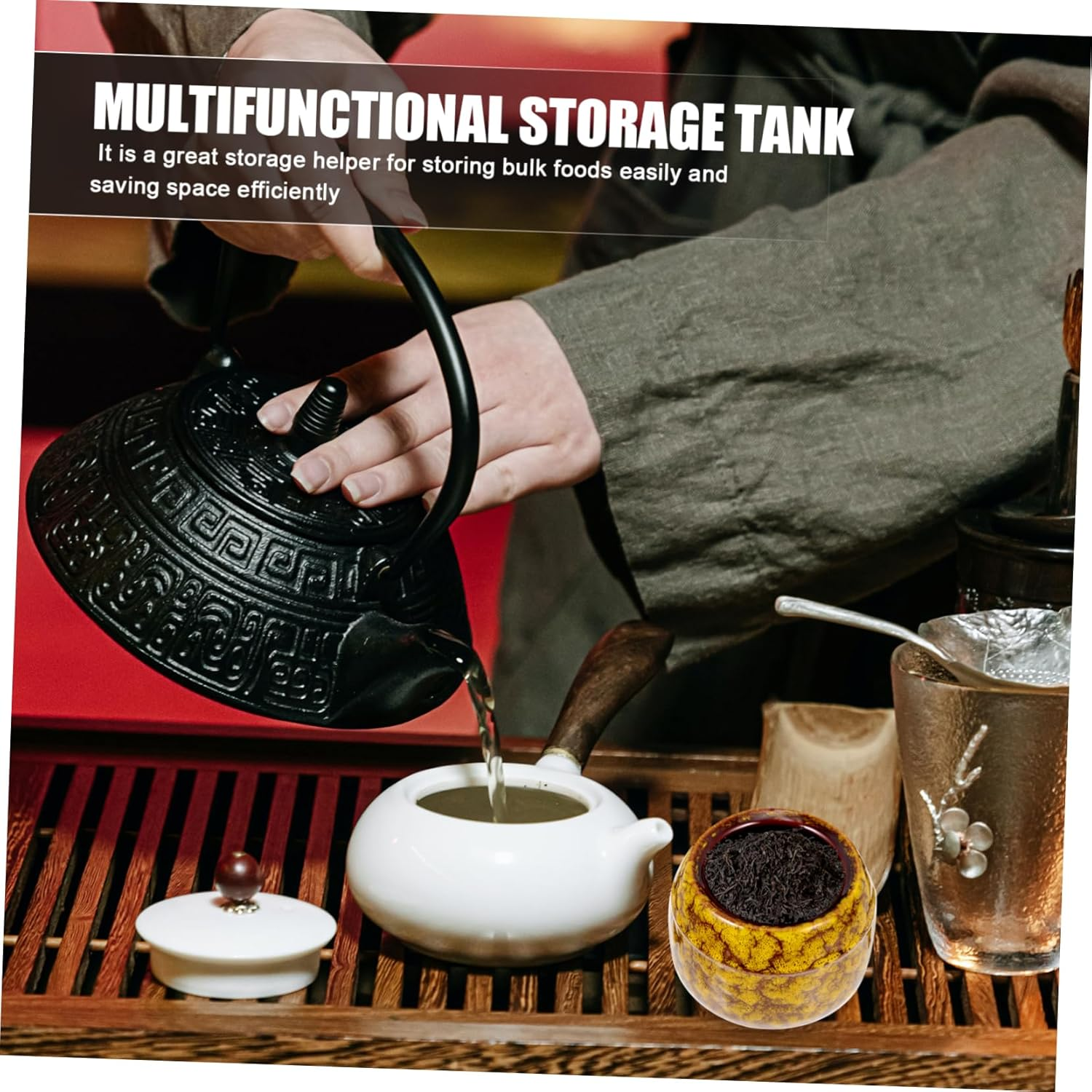 CIYODO Retro Ceramic Tea Leaf Storage Jar Large Tea Canister Dried Fruit Jar for Home Decor image number 1