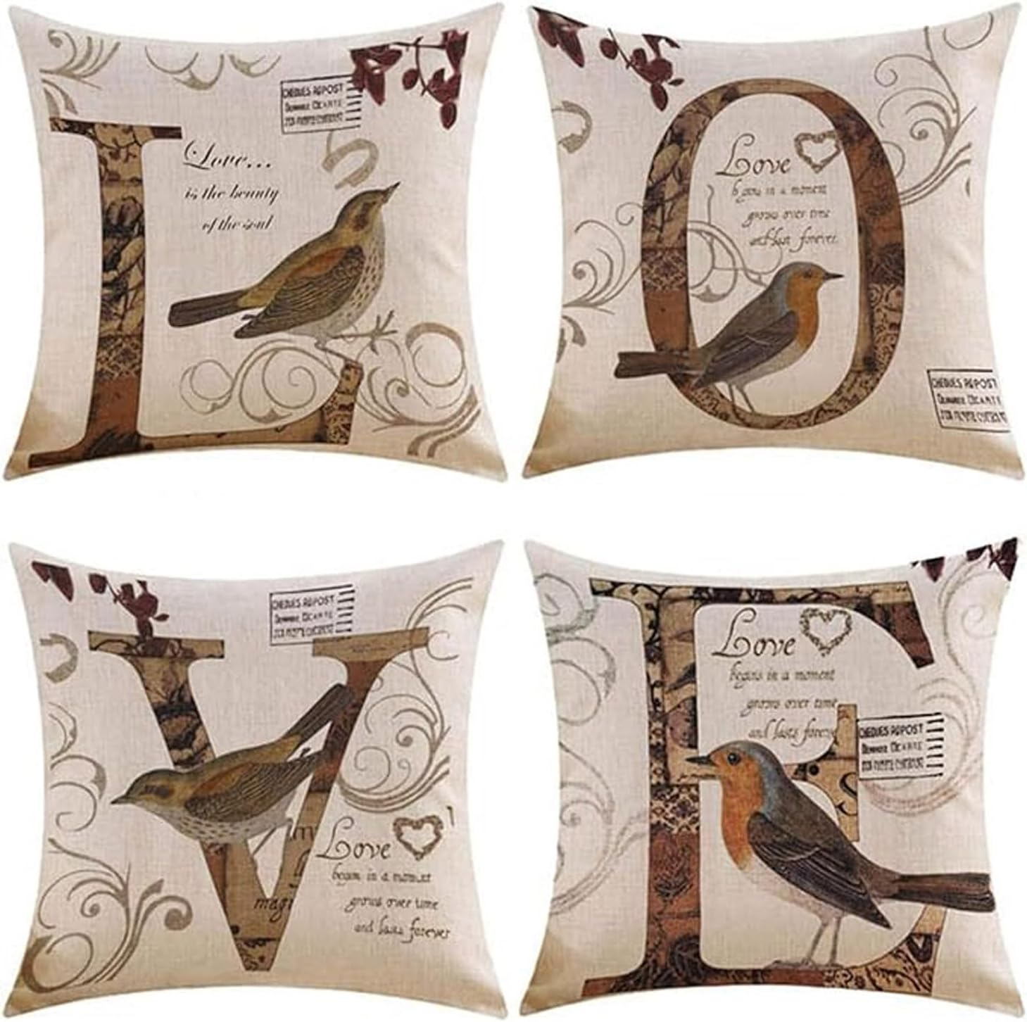 ZXUY 4Pcs Throw Pillow Covers 18X18 Inch Modern Christmas Decorative Covers for Sofa, Bed and Car Cotton Linen Square Pillow Covers Cushion Case (Bird) image number 6
