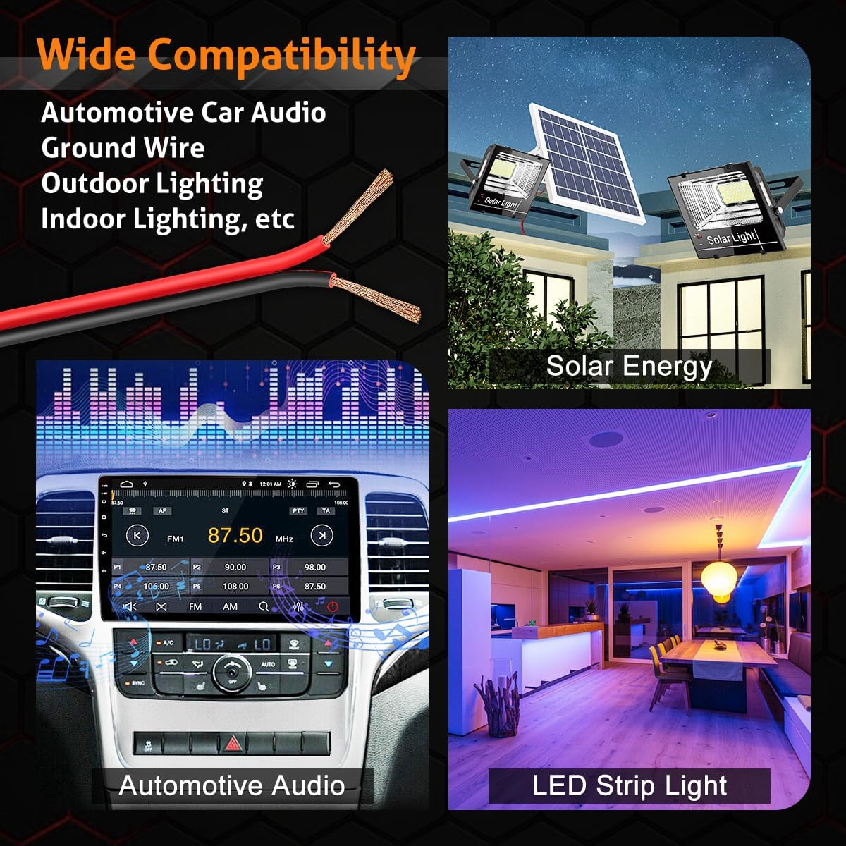 UCINNOVATE Electrical Wire CCA Copper Wire 2 Conductor, 12 AWG Wire 100FT (Red 50FT+ Black 50FT) Low Voltage Automotive Wire Speaker Wire 12 Gauge 12V/24V DC Red and Black Wire PVC Car Battery Wire image number 2