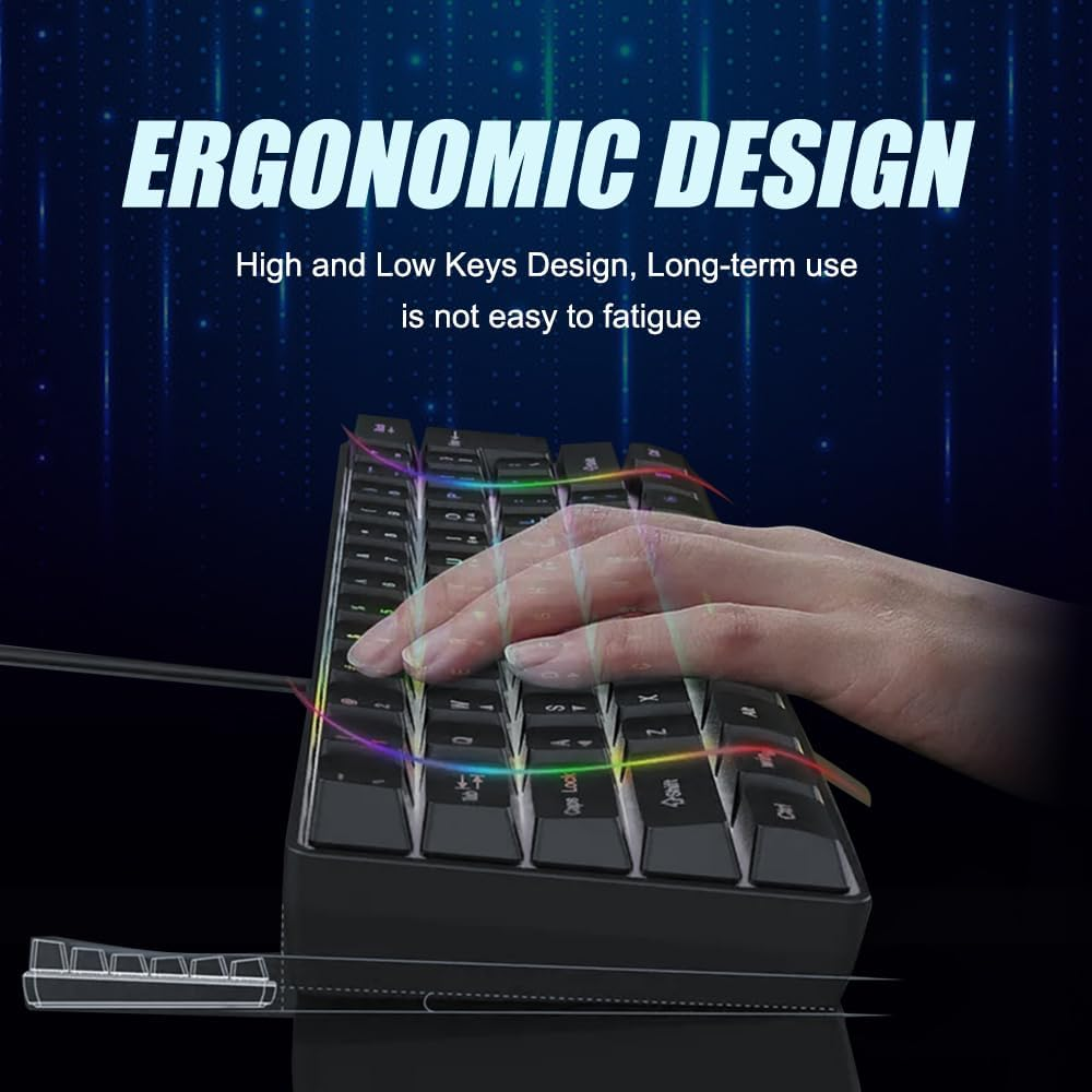 Abucow Gaming Keyboard Minimalist Portable Wired Ultra-Compact Mini Imitation 61 Keys RGB Backlit Keyboard (Black) image number 5