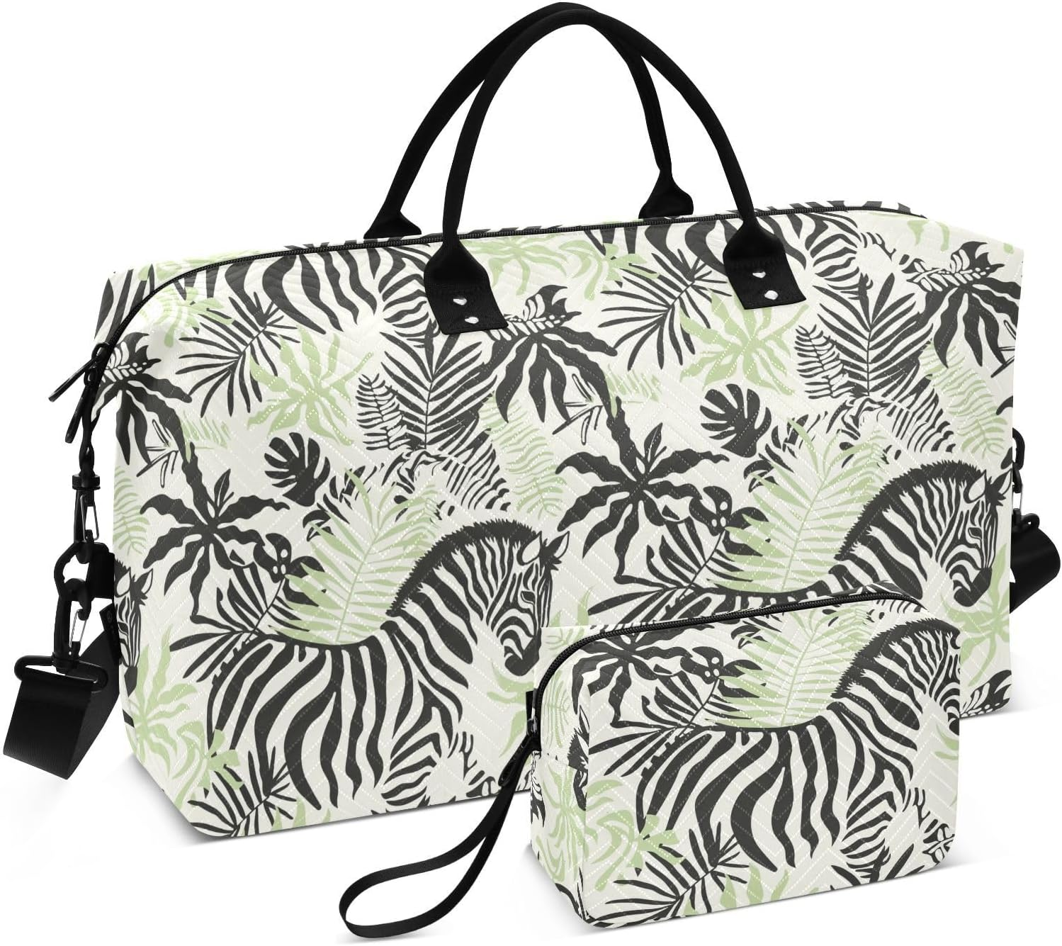 Duffel Bags Travel Weekender Gear Bag Workout Bag with Adjustable Strap for Travel Waterproof, Silhouette Tropical Plants Green image number 3