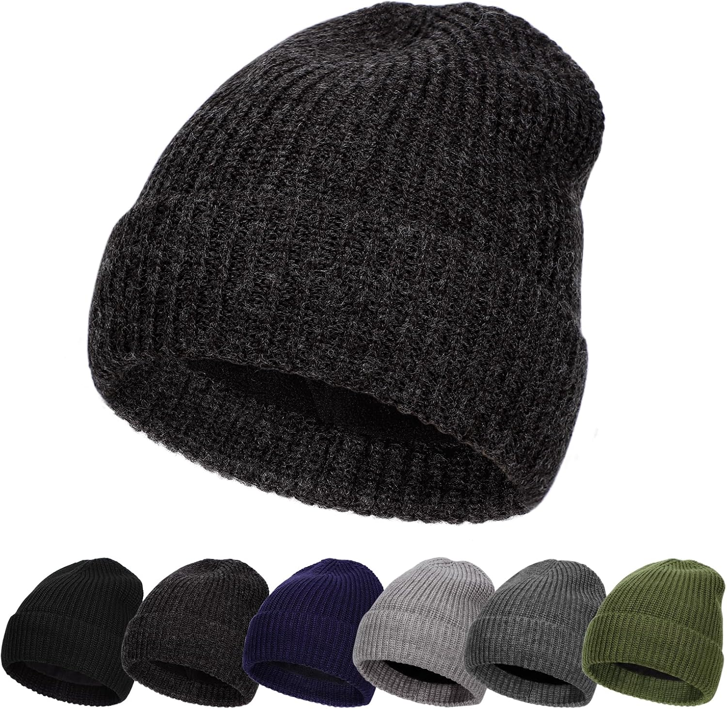 Big Head L/XXL Wool Blend Warm Beanie for Men, Chunky Knit Texture, Warm Stretchable Skull Cap Winter Hats