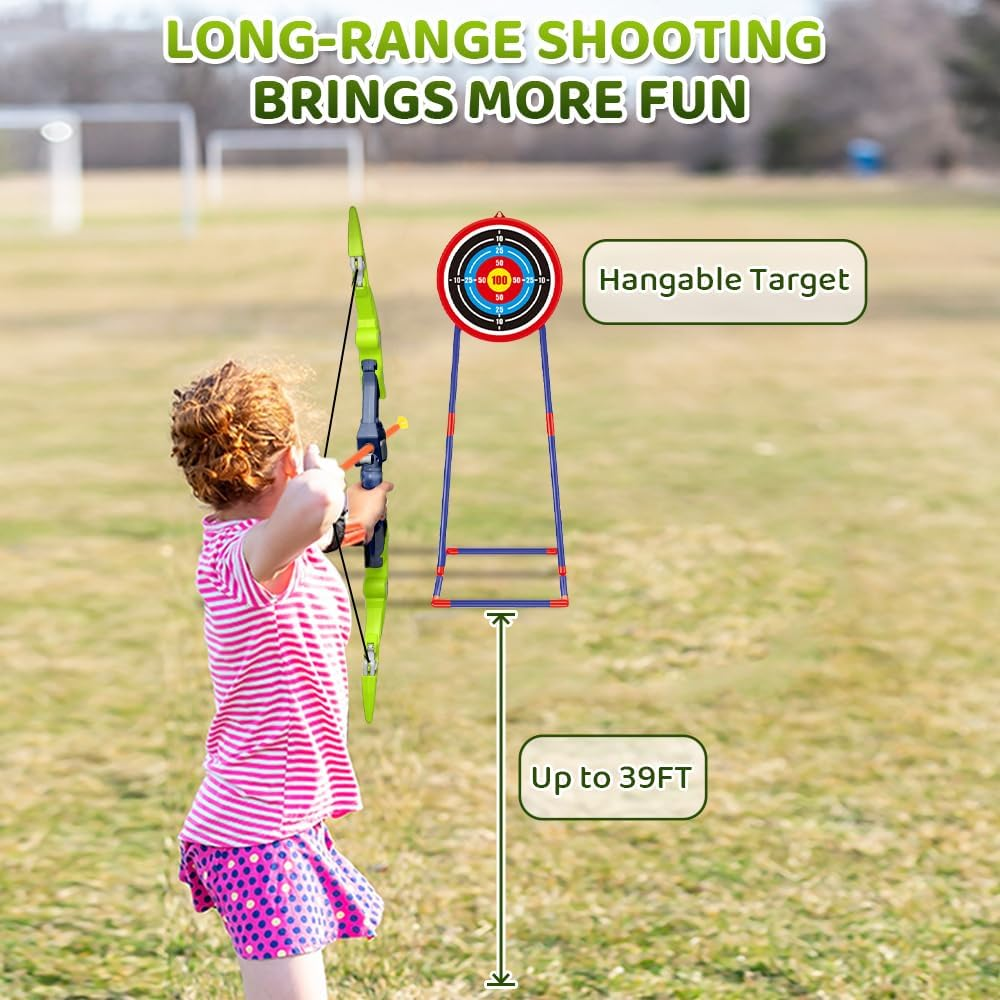 AUTOWT Bow and Arrow Toys with LED Light up Archery, Indoor Outdoor Activity Toy Play Set with 10 Suction Cup Arrows, Target & Quiver for Kids Boys Girls 4 5 6 7 8 9 10+ (Green)