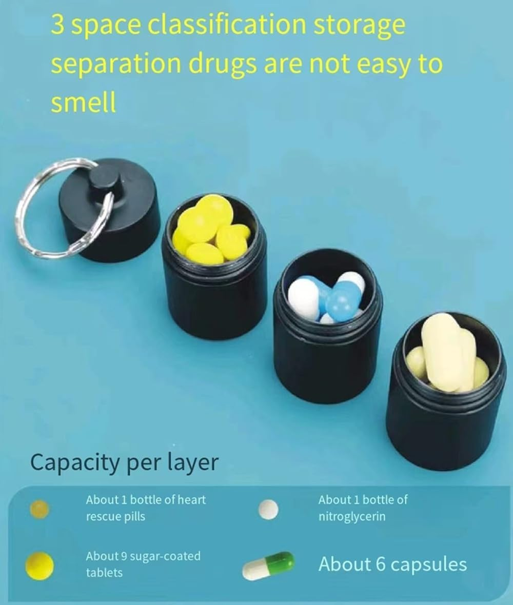 Portable Pill Cases, 3 Pack Metal Pocket Pill Boxes Waterproof Keychain for Travel & Purse, 3 Compartment Emergency Pill Container Box Daily Pill Container Holder for Men and Women image number 1