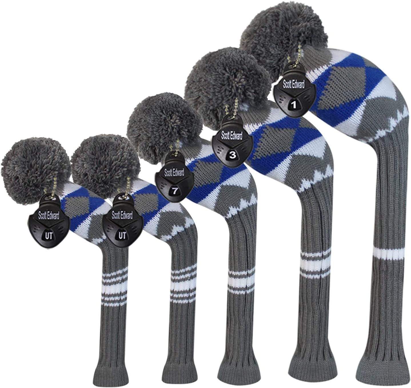 Scott Edward Knit Golf Club Cover for Woods and Driver Set of 5 Head Covers Protect Driver Wood(460Cc) 1 Fairway Wood2 and Hybrid/Ut2 with Rotating Club Number Tags image number 4