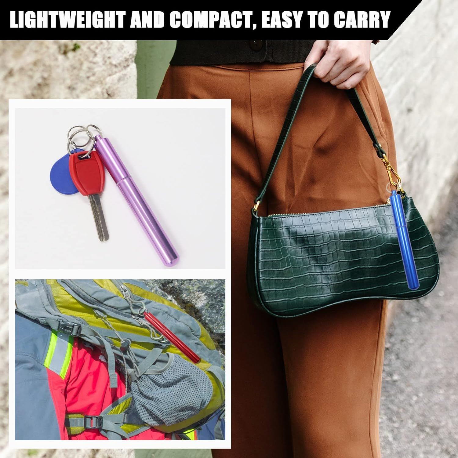 6Pcs Long Pocket Pill Box Keychain, 6 Colors Waterproof Aluminium Alloy Portable Travel Pill Case, Metal Pill Holder Medicine Vitamin Container Organizer, Long image number 1