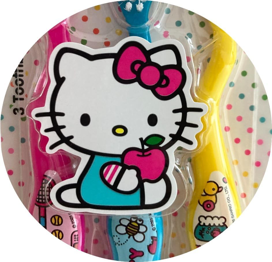 Wisdom Hello Kitty Kids Toothbrush &ndash; Official Licensed Character Design, Soft Bristles for Toddlers, Boys & Girls, Gentle Manual Toothbrush for Children&rsquo;S Dental Care, 3 Pack image number 2