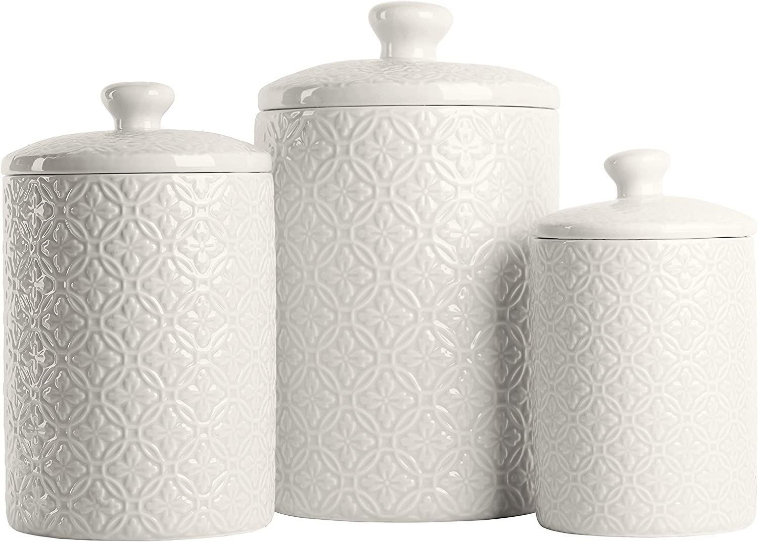 10 Strawberry Street Kitchen Canister, 3 Piece Set, Hampton White