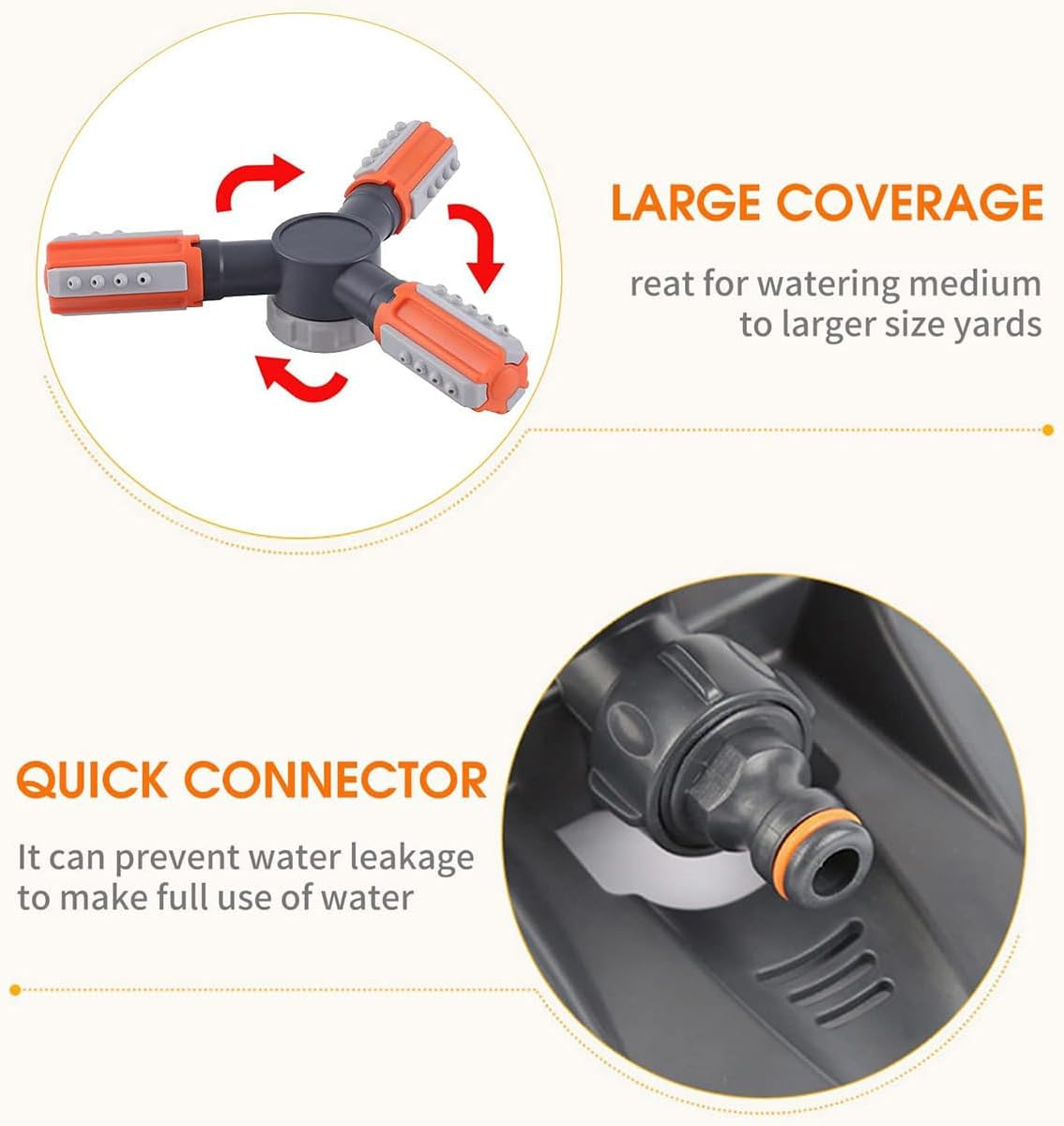 AIMALL 360&deg; Rotating Lawn Sprinkler &ndash; Automatic Garden Water Sprayer with 3-Arm Adjustable Nozzles, 9.84"X3.94" ABS Base for Yard & Irrigation Systems