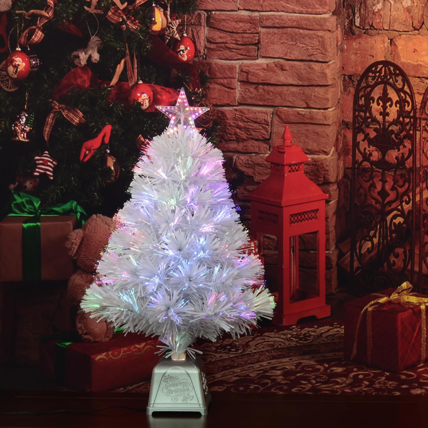 24Inch White Fiber Optic Christmas Tree,Pre-Lit Artificial Mini Christmas Tree, Tabletop Small Xmas Tree with Stars Holiday Home Decorations image number 5
