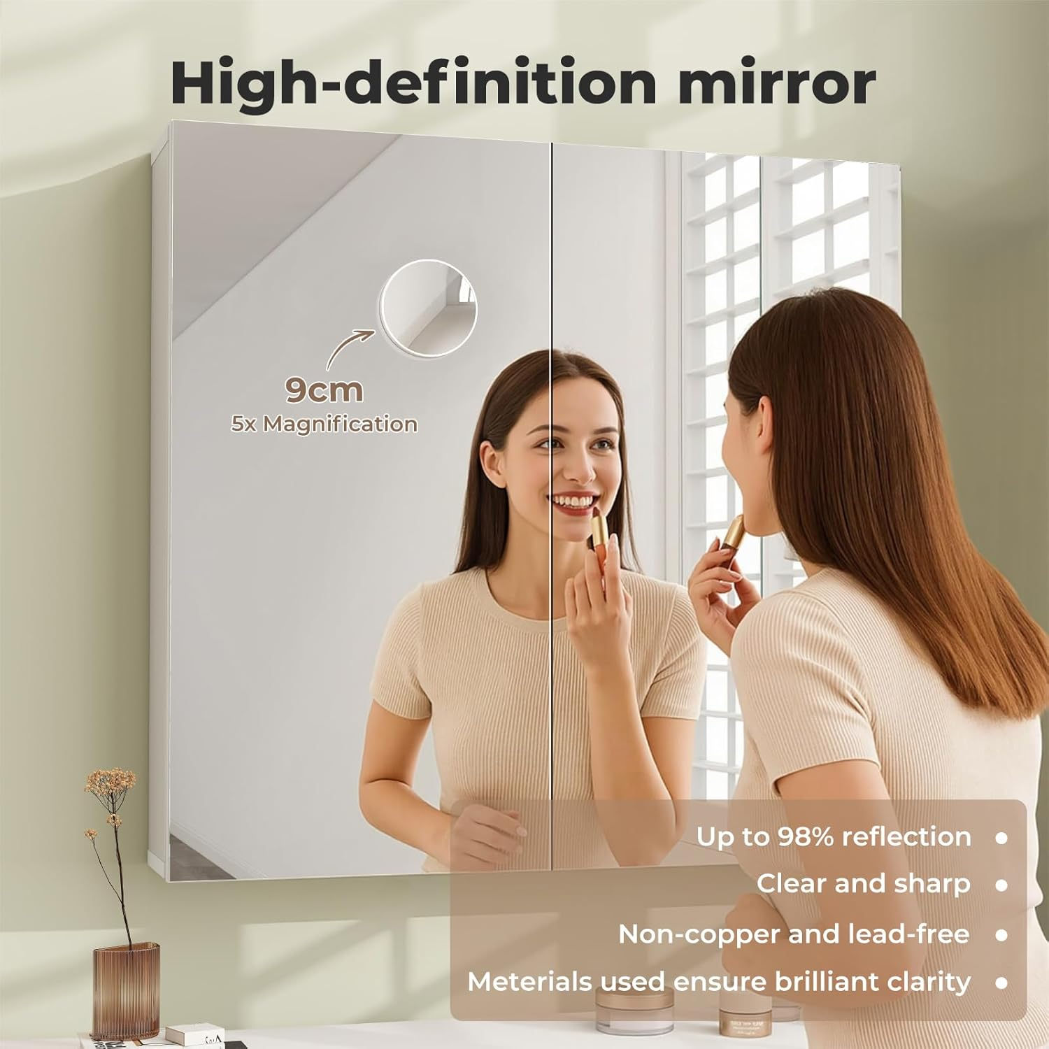 Levede Bathroom Mirror Cabinet,Wall Mounted 750X150X720Mm White Storage Unit with Cupboard 5X Magnifying Mirror and Tissue Slot Shaving Vanity Organizer for Toilet Washroom Bedroom Makeup Essentials image number 2