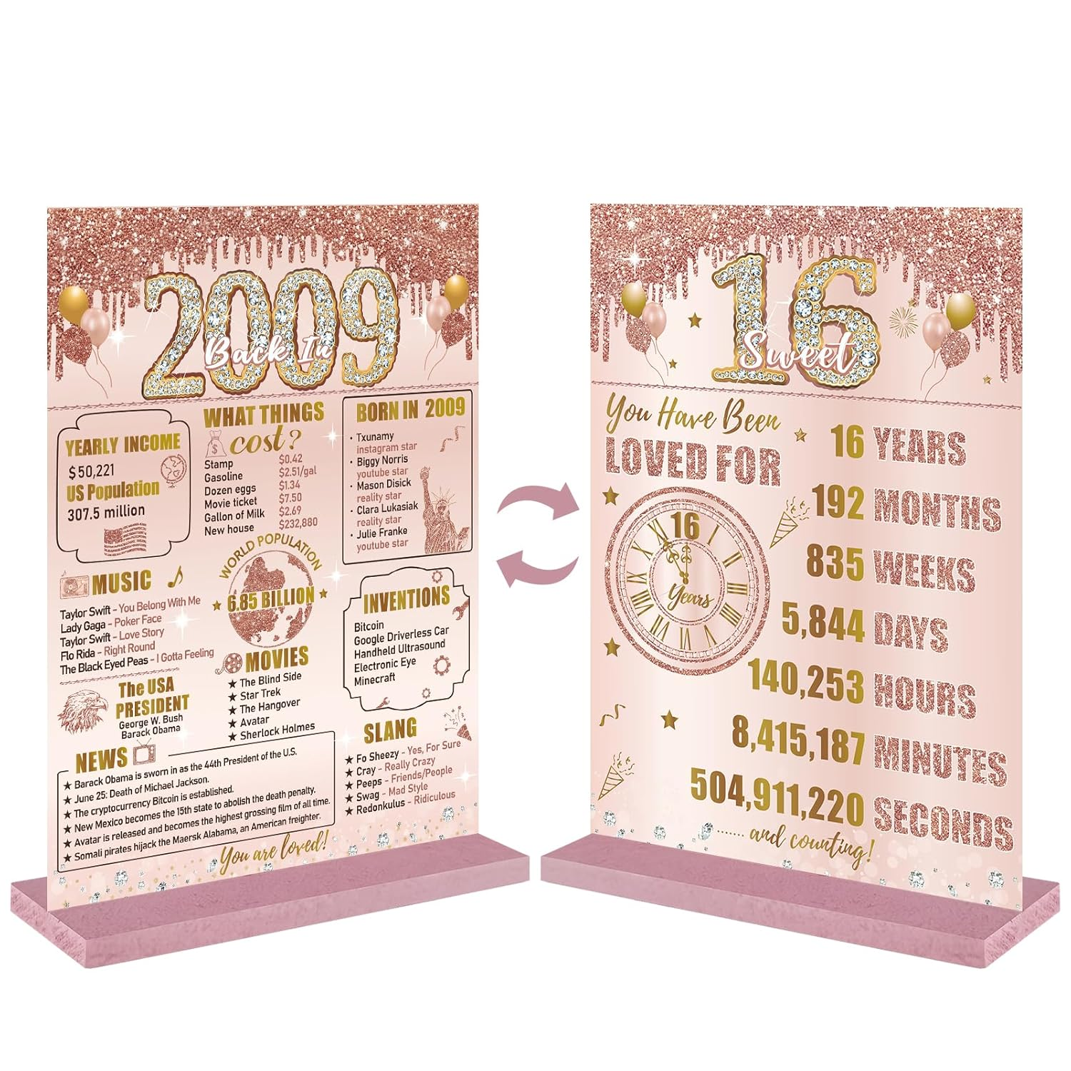 Bumqviy Happy 80Th Birthday Decorations Back in 1945 Table Sign for Women, Pink Rose Gold Happy 80 Birthday Two-Sided Wooden Poster with Stand, Eighty Year Old Birthday Gift Party Supplies