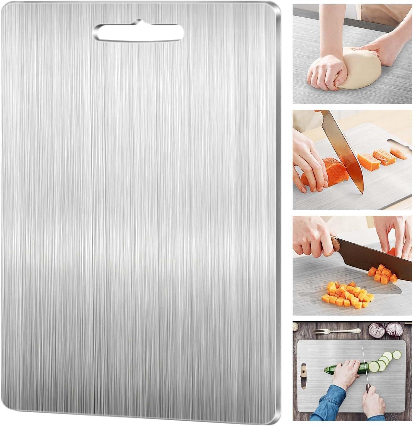 Titanium Cutting Board-Stainless Steel Cutting Board,2024 New Upgrade Double Sided Food-Grade Titanium Board,Dishwasher Safe Ideal for Cutting Boards for Kitchen (34&times;23Cm) image number 4