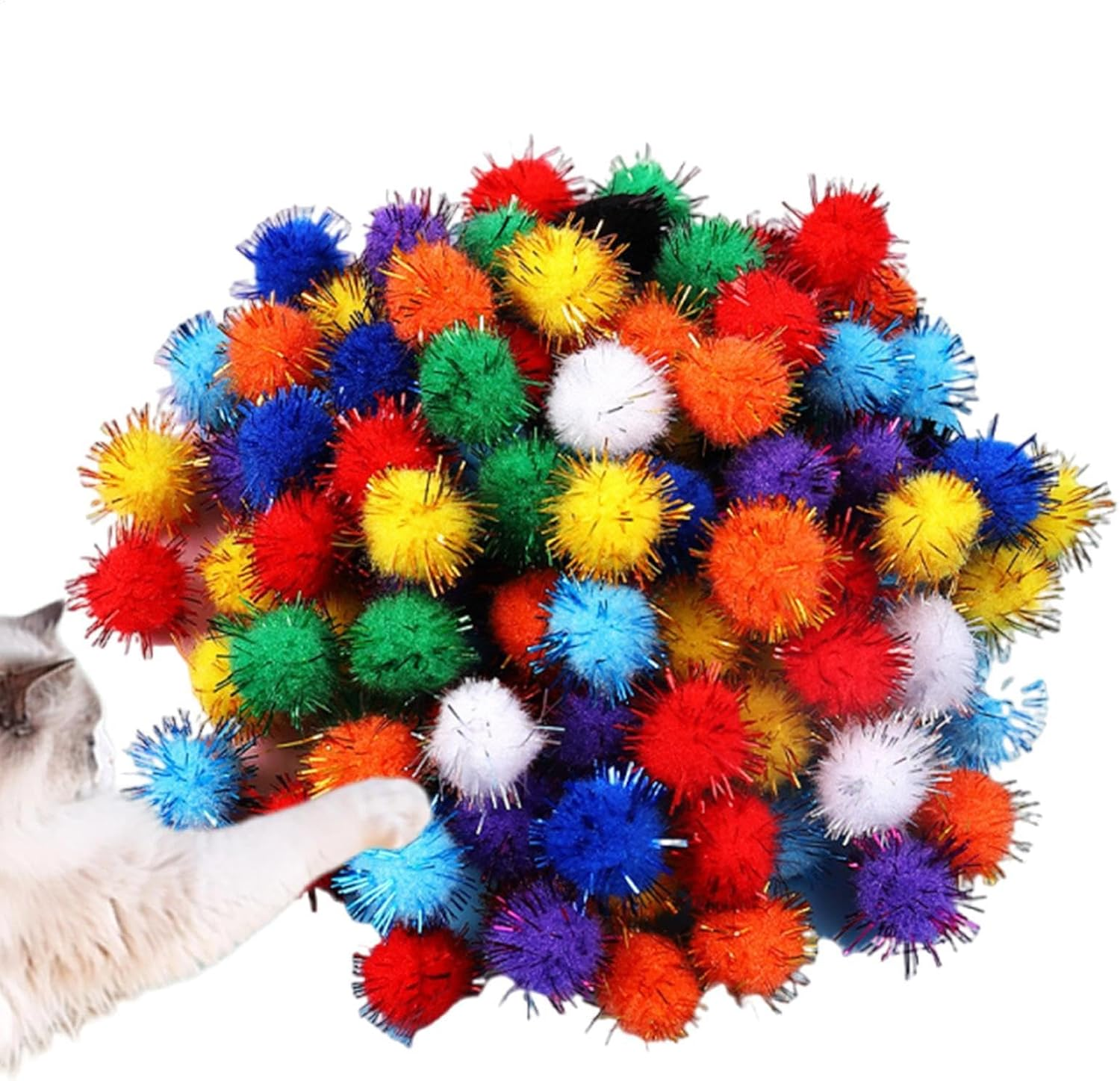 Nybhyjka Glitter Poms for Crafts | Glitter Colorful Poms Cat Toys,100X Craft Supplies Interactive Toys, Decorative Material Arts & Crafts for Handmade Art Decorations image number 1