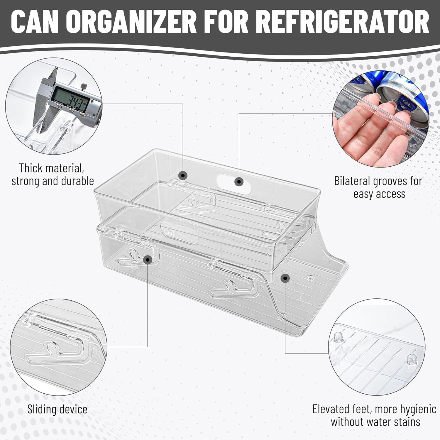Can Rolling Dispenser, Can Holder, 2-Tier Fridge Organiser, Drink Dispenser, Beer Storage, Soda Drink Storage, Beverage Dispenser, for Fridge Kitchen Home Freezer Pantry Countertop Cabinets image number 3