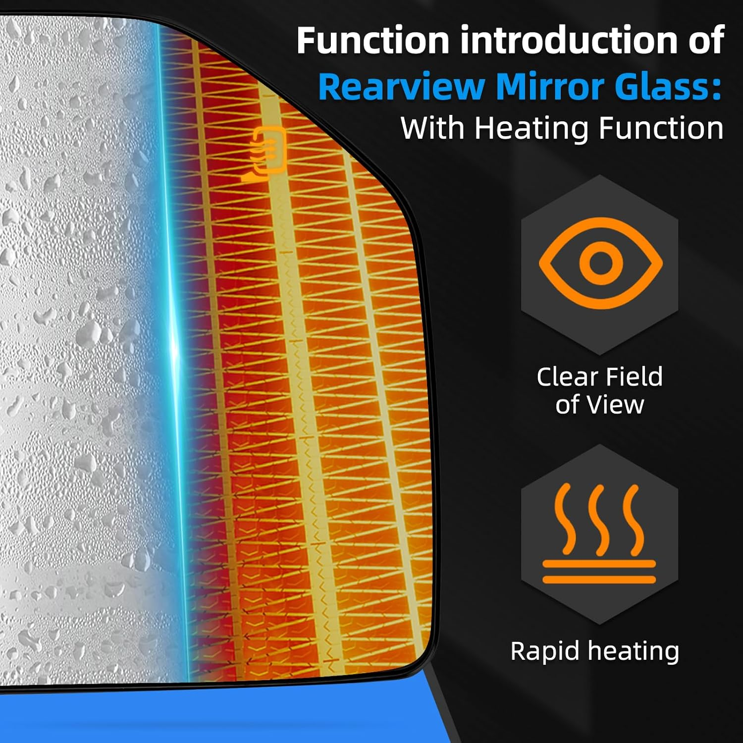 Left Side Mirror Replacement for Ford F150 F250 F350 F450 F550 2015 2016 2017 2018 2019 2020 - Upper Tow Mirror Glass, Left Towing Mirrors Glass with Power Heated image number 6