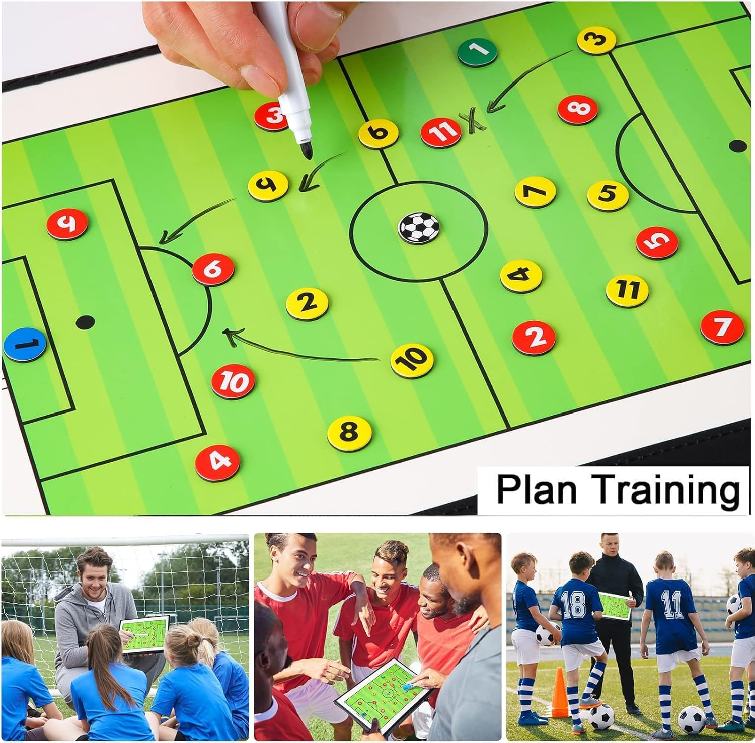 Coaching Board Coaches Clipboard Tactical Magnetic Board Kit, Portable Strategy Coach Board with Dry Erase, Marker Pen and Zipper Bag image number 2
