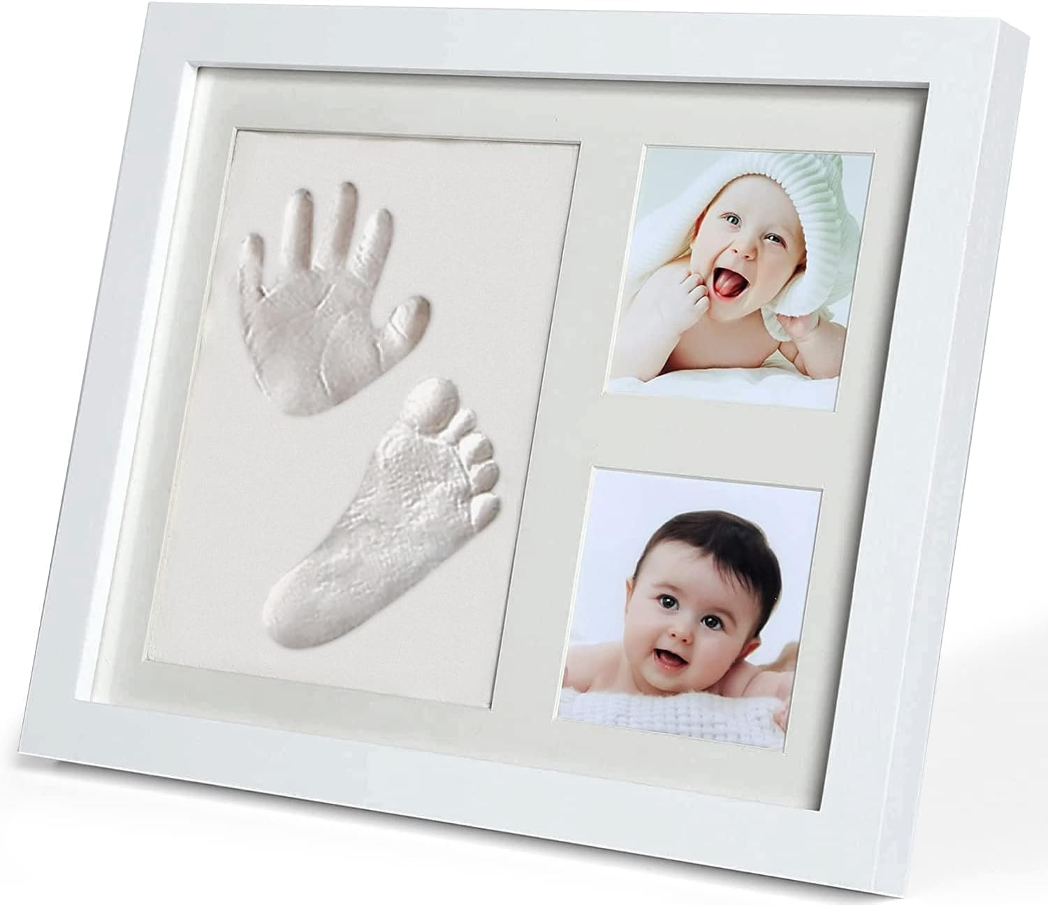 Hiumotan Footprint & Handprint Clay Kit, Photo Frame for Newborn Girls and Boys, Baby Shower Gifts, Registry, New Parents Gift, Perfect Memory and Nursery Room Decoration - White