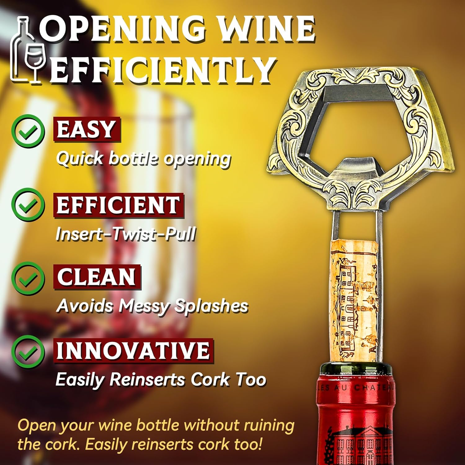 LUCYLANKER Corkscrew Old Wine, Ah so Wine Opener for Vintage Bottles, Two Prong Remover with Beer Bottle Opener, Waiter Corkscrew, Wine Connoisseur Collector for Uncorking (Bronze) image number 1