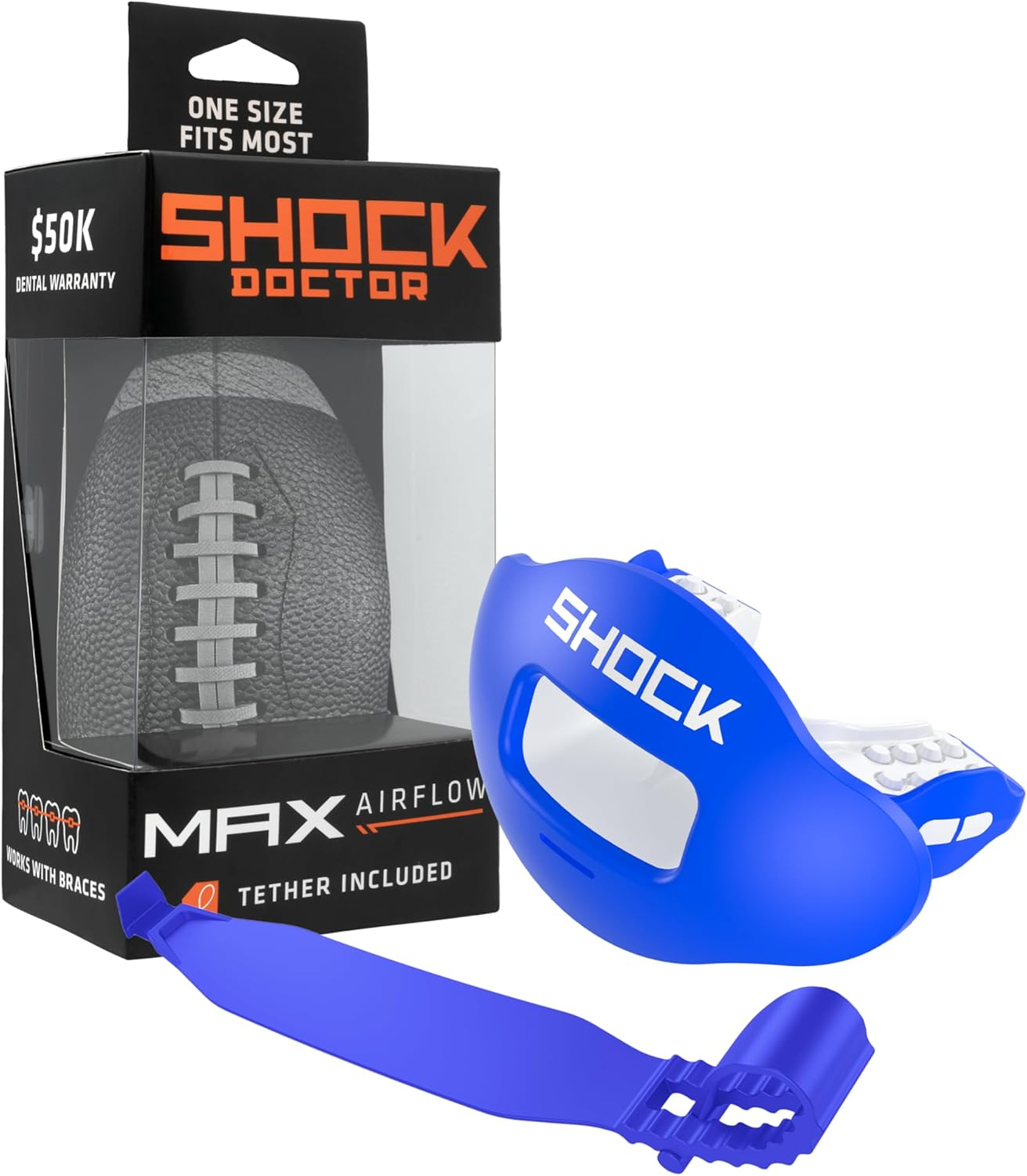 Shock Doctor Max Airflow 2.0 Lip Guard/Mouth Guard. Football Mouthguard 3500. for Youth and Adults OSFA. Breathable Wide Opening Mouthpiece. Helmet Strap Included - Benjamin Color image number 5