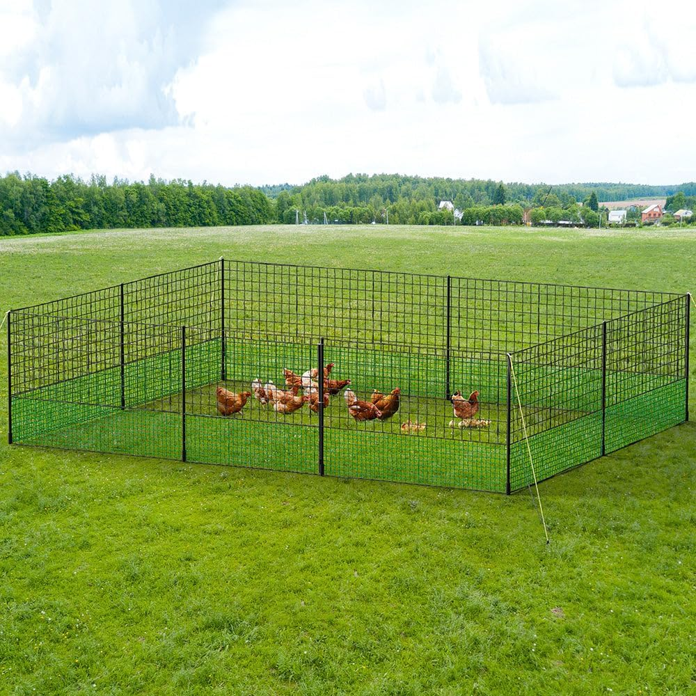 I.Pet Chicken Fence, 2500 X125Cm Electric Wire Poultry Fencing Mesh Chickens Coop Cage Rabbit Hutch Pet Enclosure Duck Goose House Animal Barrier, Lightweight Heavy Duty Double Prong with Caps Black image number 5