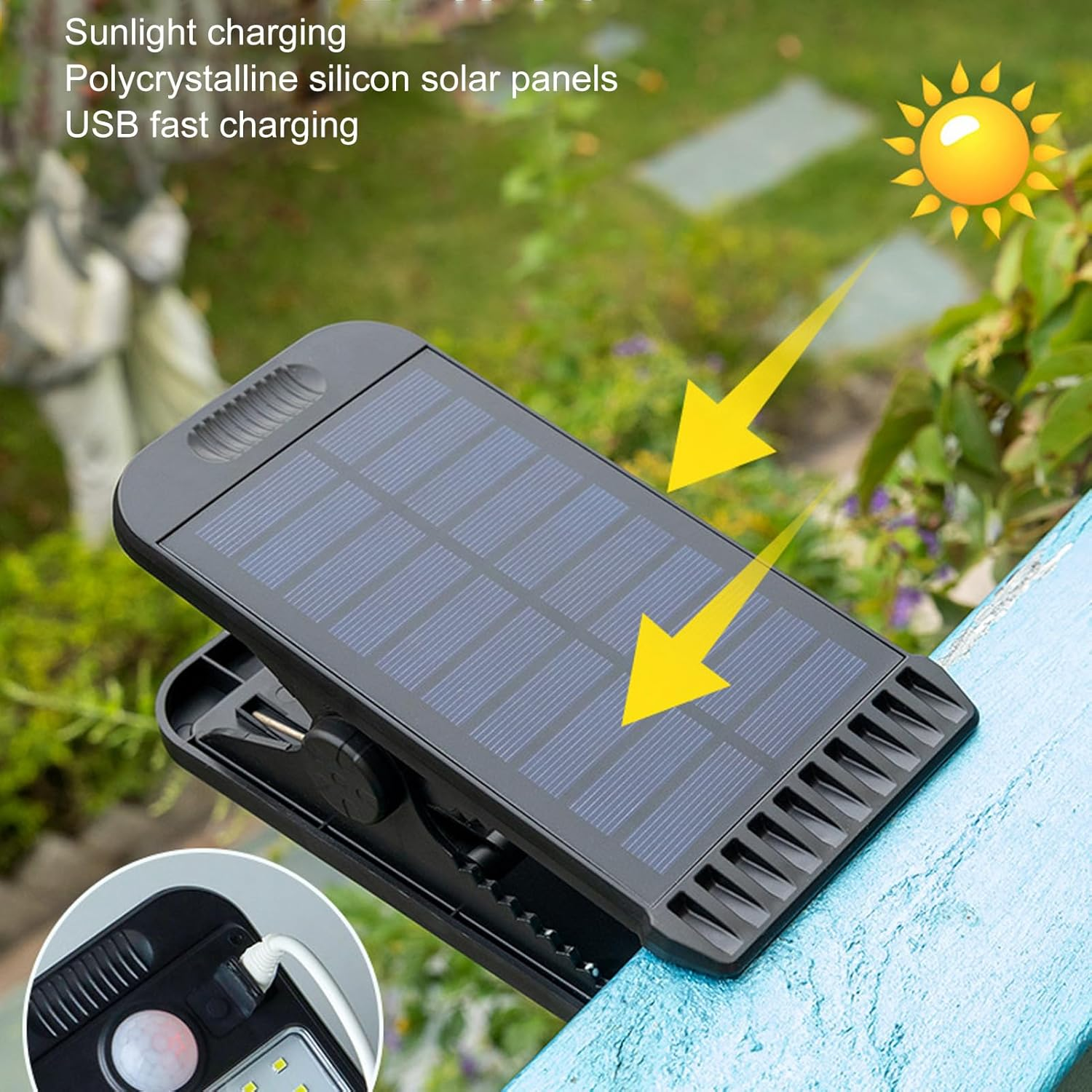 Clip on Solar Motion Sensor Lights Outdoor, IP65 Waterproof Solar Lights Outdoor Clip Solar Motion Light, Portable Solar Powered Security Light, Emergency Lighting (White Light) image number 4
