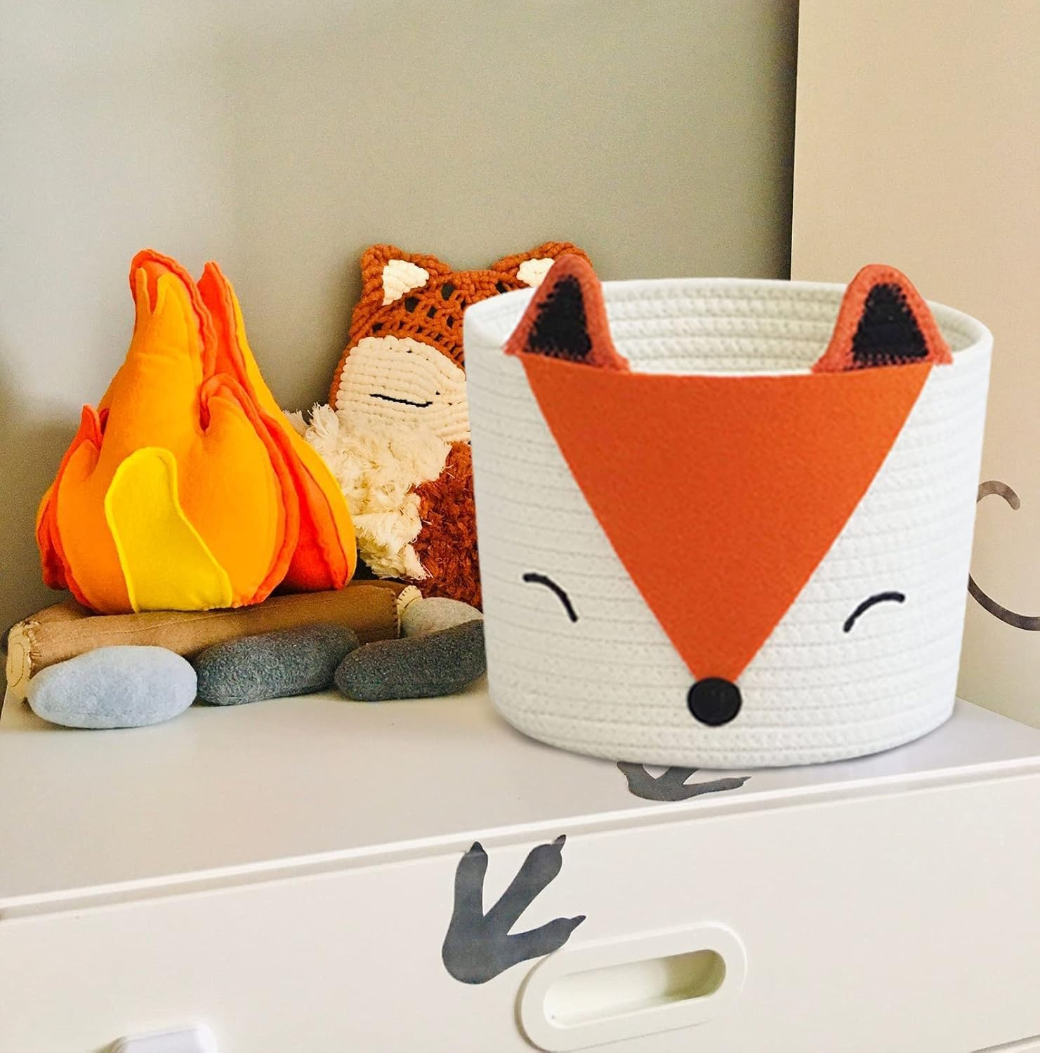 Orange Fox Storage Basket - Small, Multipurpose for Baby Diapers, Laundry, Kids Room, Dog/Cat Toys - Ideal for Woodland Nursery Decor & Organizing (Orange, Samll) image number 3