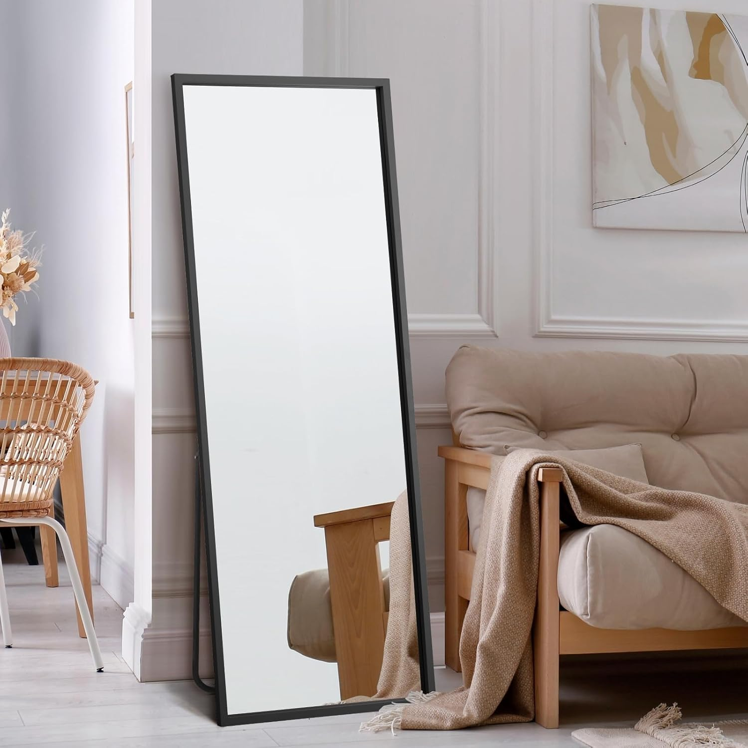 Oikiture Rectangle Full Lenght Mirror 166 X 60Cm Floor Mirror with MDF Frame Free-Standing Mirror Home Living Room Furniture White