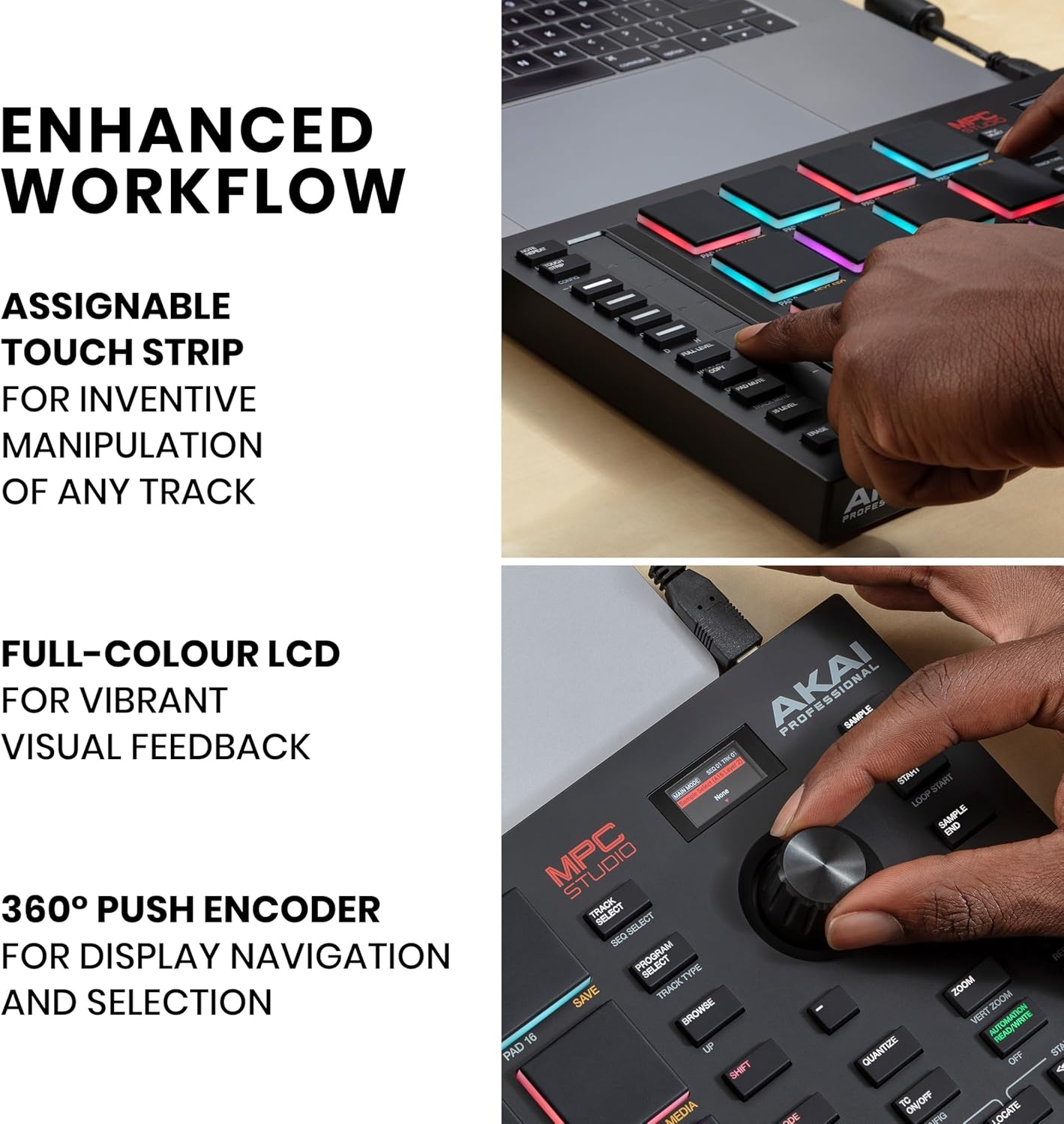 Akai Professional MPC Studio - MIDI Controller Beat Maker with 16 Velocity Sensitive RGB Pads, MPC Software, Assignable Touch Strip & LCD Display image number 3