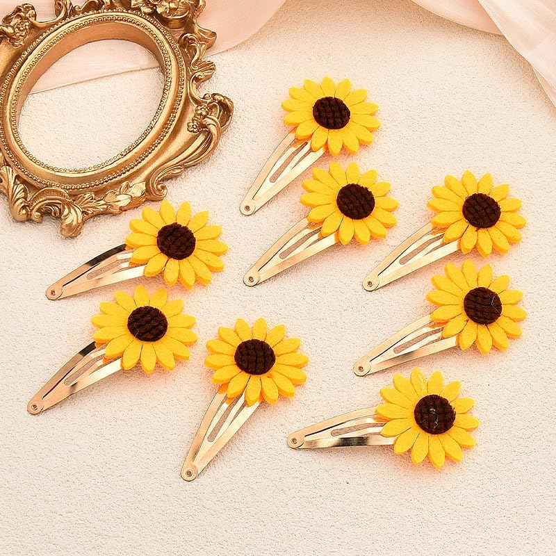 Sunflower Hair Clip - Small Snap Hair Clips for Women & Girls - 8Pcs Daisy Flower Hair Clips & Barrettes