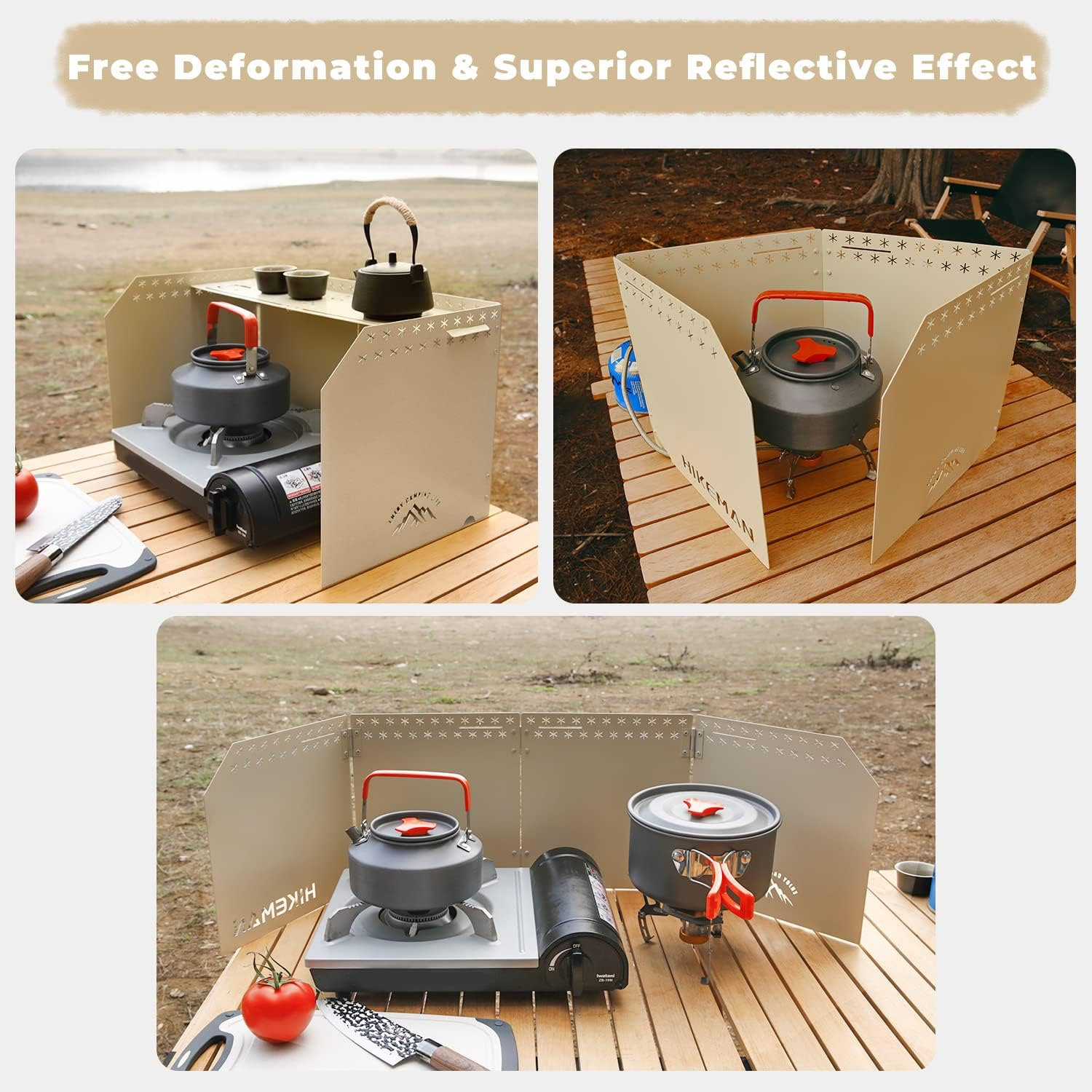 HIKEAMN Gas Stove Windshield - Folding Camping Stove Windshield Cooker Windscreen with a Storage Bag for Camping,Hiking,Picnic,Cooking（Black） - Black image number 3