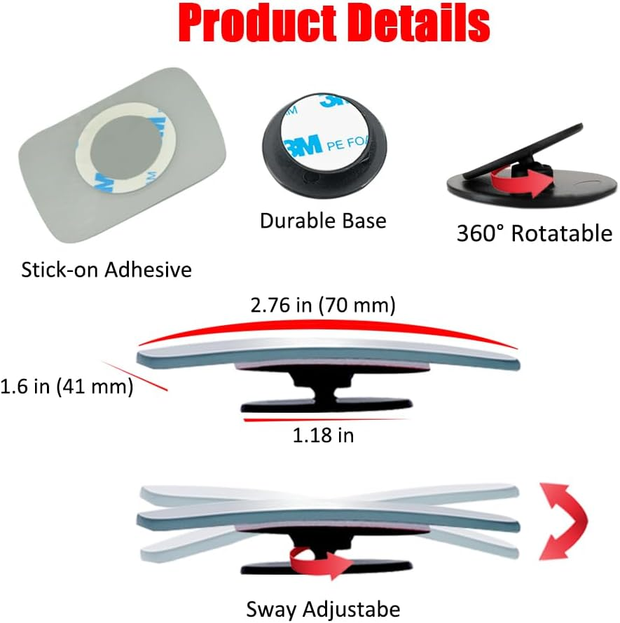 Ampper Rectangular Blind Spot Mirror, HD Glass Frameless Stick on Adjustabe Convex Wide Angle Rear View Blind Spot Car Mirror for Car Blind Spot, Pack of 2 image number 4