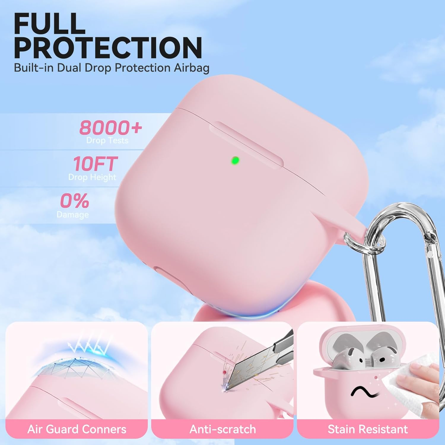 For Airpods 4 Case Cover, Silicone Protection Case for Airpods 4 Noise Cancellation/4Th Generation - [Support Wireless Charging], with Cleaning Kit and Carabiner