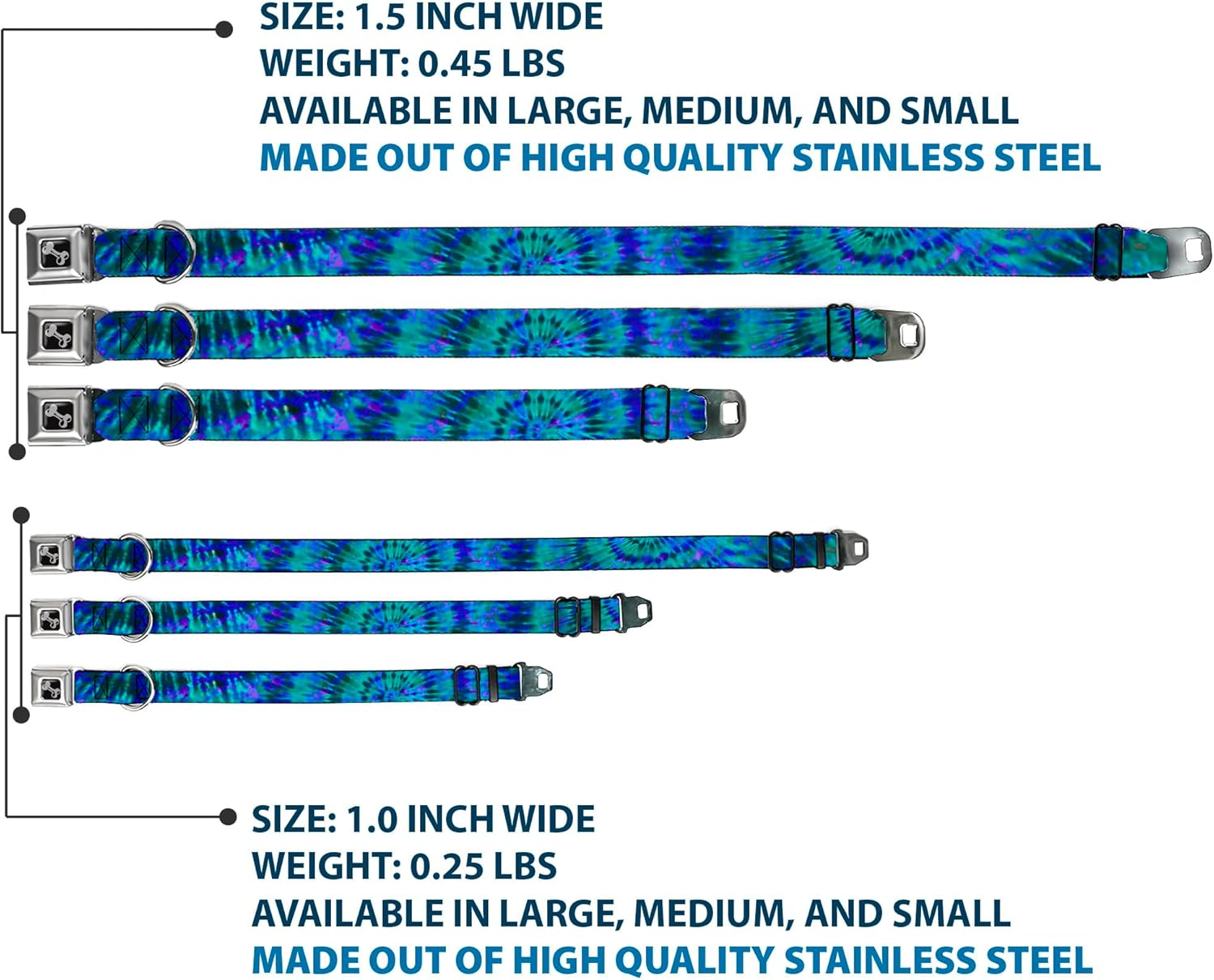 Buckle-Down Seatbelt Buckle Dog Collar - Tie Dye Green/Blue/Purple - 1" Wide - Fits 15-26" Neck - Large image number 5