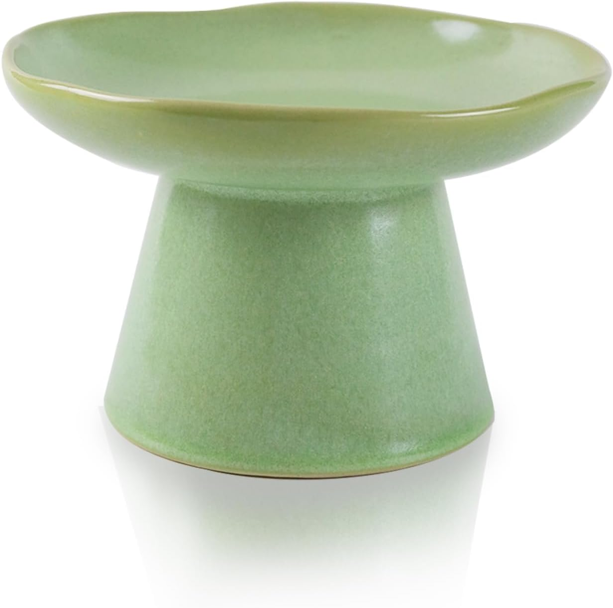Wide Shallow 6.1" Raised Cat Bowls, Ceramic Elevated Food Bowl for Flat Faced Cats and Small Dogs, Porcelain Feeder Bowl, Stress Free, Protect Cat&rsquo;S Spine, Green