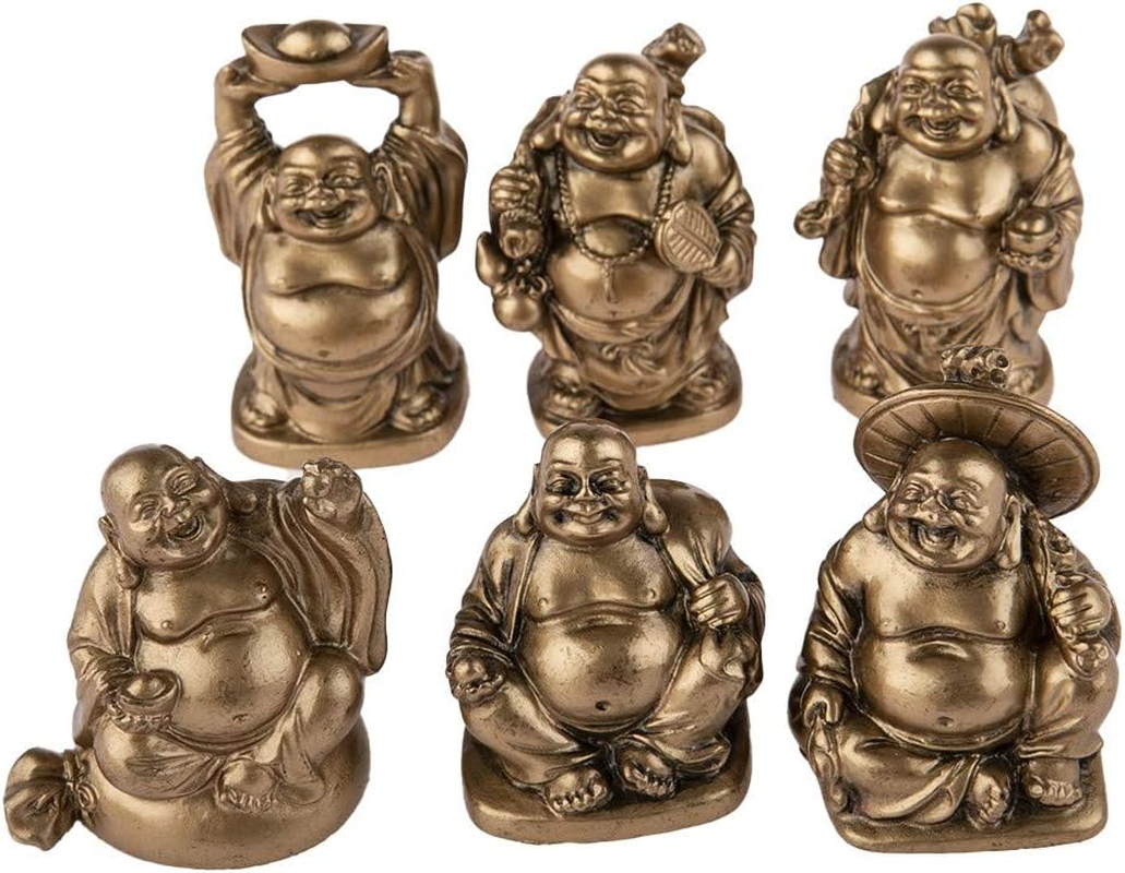 Lachineuse - Set of 6 Laughing Buddha Statuettes - Small Buddha Figures - Health, Wealth, Wisdom, Happiness - Feng Shui Lucky Charm Home Decoration - Gift Idea Zen Decoration Asia image number 3