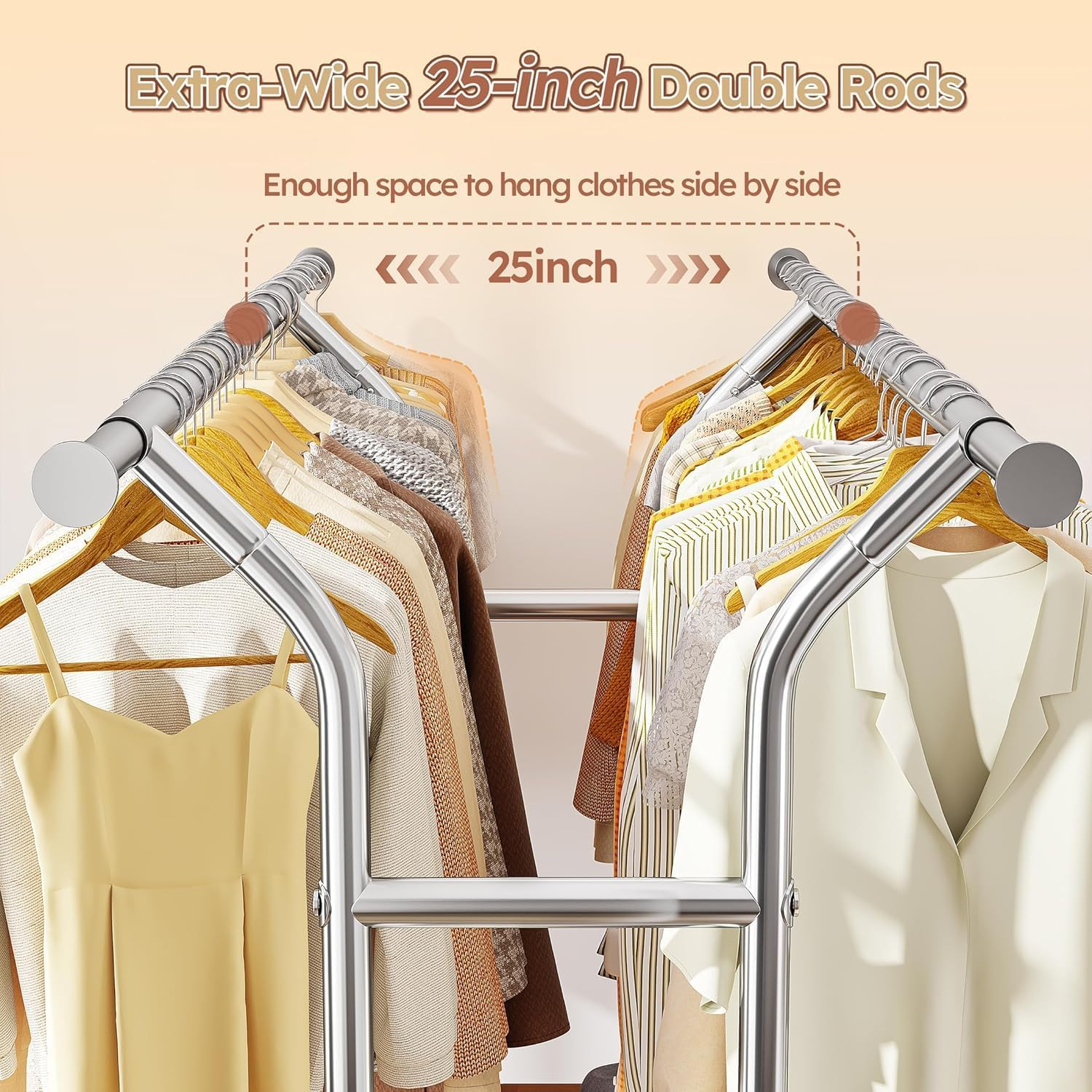 Clothes Rack Heavy Duty Clothing Rack with Wheels Load 630LBS Clothing Racks for Hanging Clothes Rolling Clothes Rack Adjustable Garment Rack Commercial Portable 74" Wx 25" Dx70 H image number 6