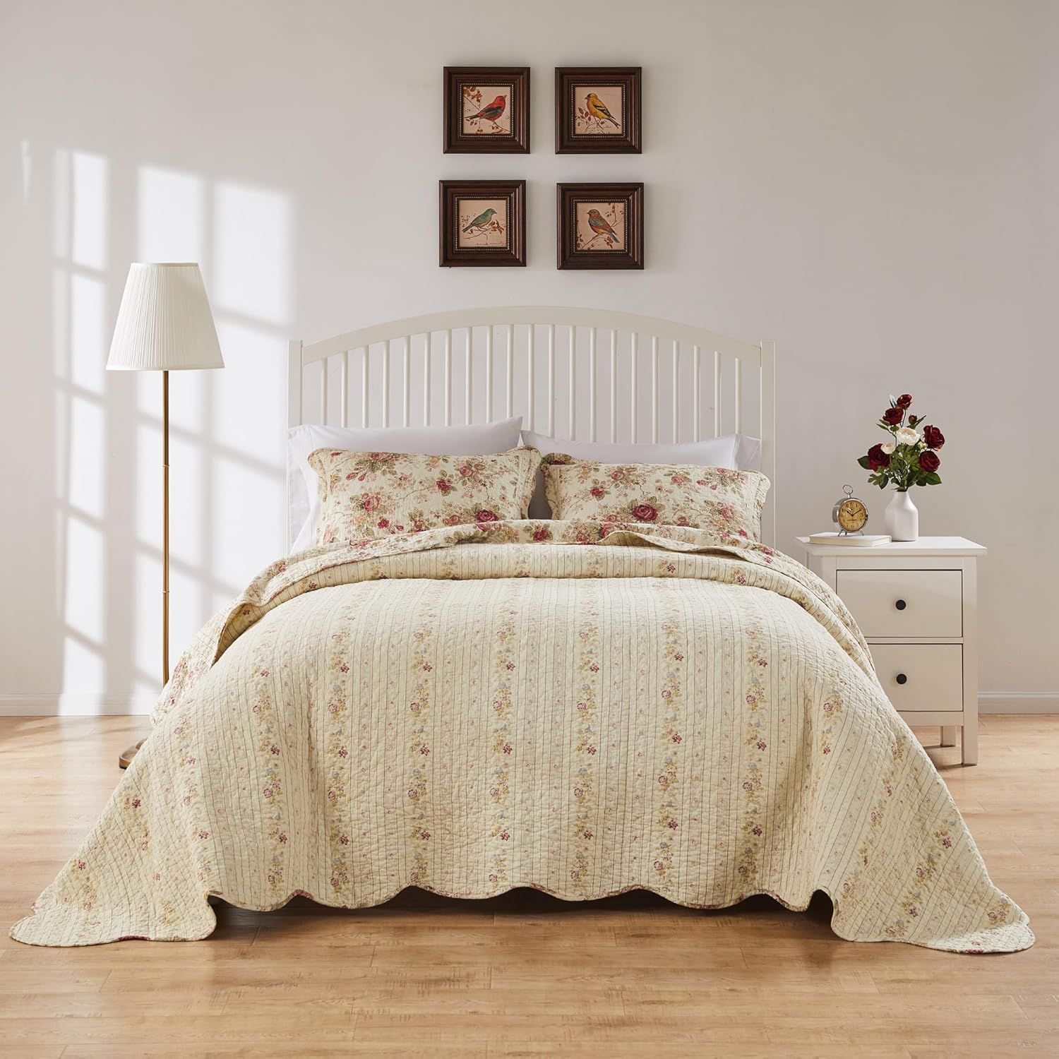 Greenland Home Antique Rose 100% Cotton Shabby Chic Bedspread Set, 3-Piece Queen, Ecru image number 5