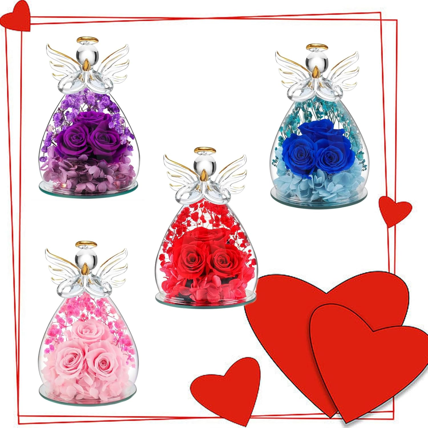 Shgarden Angel Rose Figurines Gifts for Women, Preserved Flowers Rose Gifts in Glass Angel Figurine, Mom Wife Daughter, Forever Real Rose Gifts for Women SH0086 (Blue)
