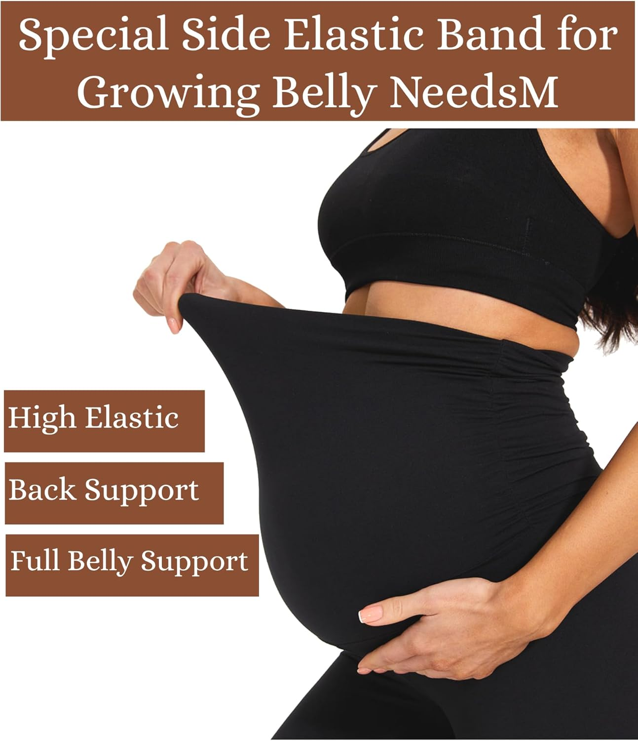 Women'S Maternity Fleece Lined Leggings &ndash; over the Belly, Warm Winter Yoga Pants with Pockets, Soft Belly Support for Pregnancy image number 1