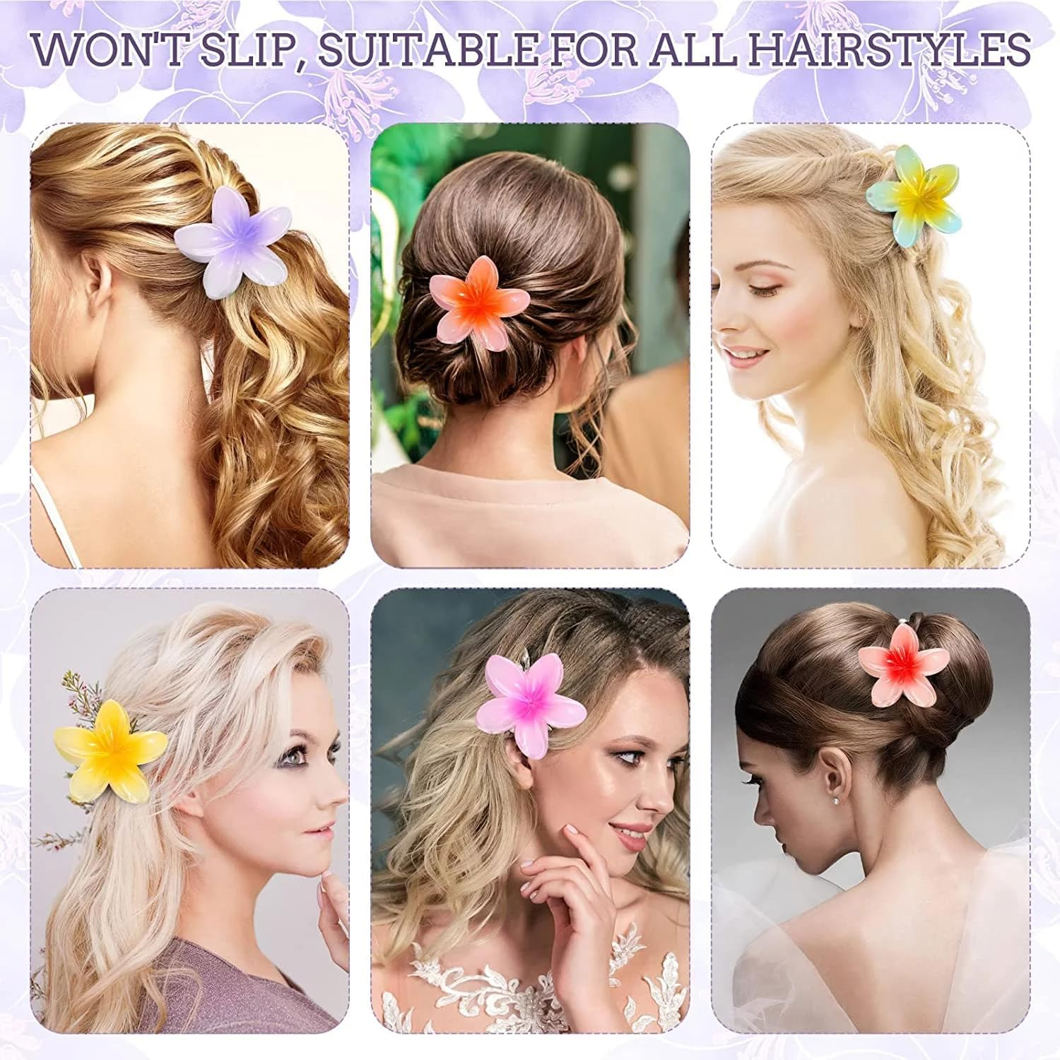 HONGECB Large Hair Clip, Plastic Claw Clips Women, Non-Slip Large Hair Clips, Hair Accessories for Women Girls for Different Hair Types, Multiple Colours (Flowers - 5 Pieces) image number 1